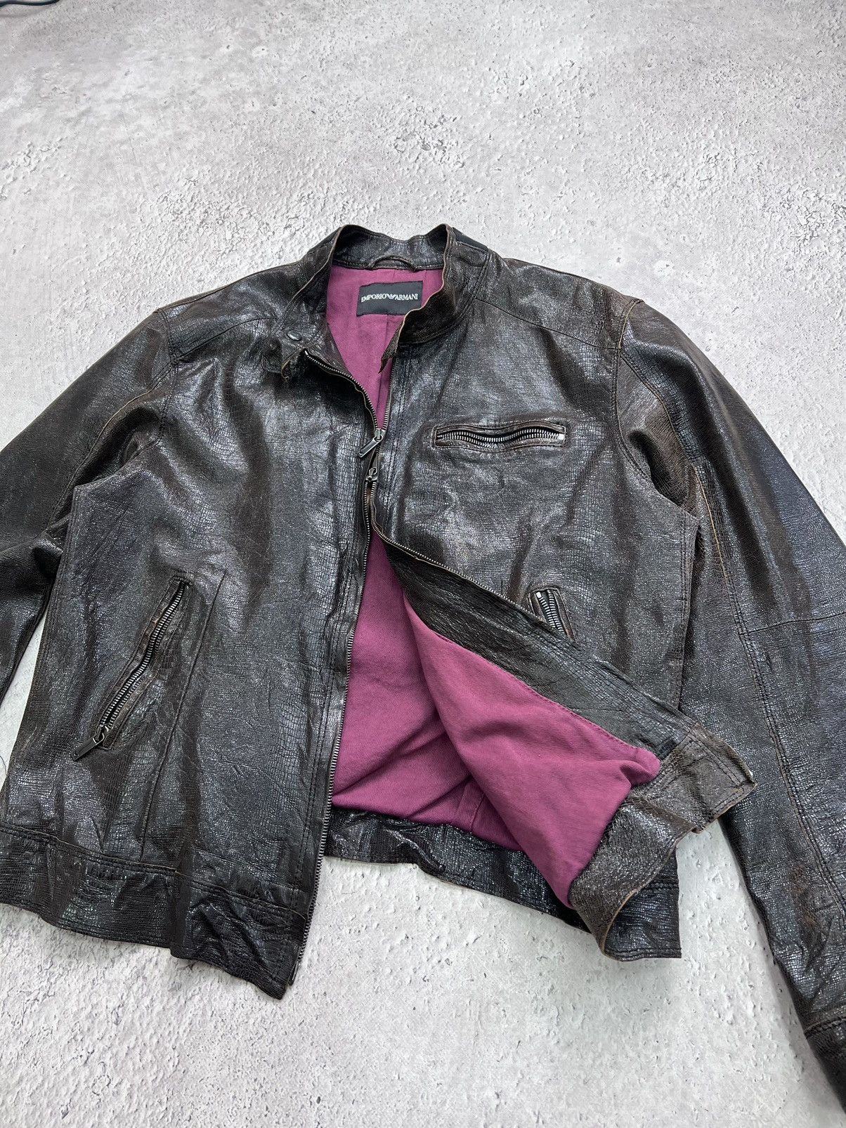 Emporio Armani × Giorgio Armani Vintage GIORGIO ARMANI BROWN LEATHER RACING IGUANA JACKET Size US M / EU 48-50 / 2 - 5 Thumbnail