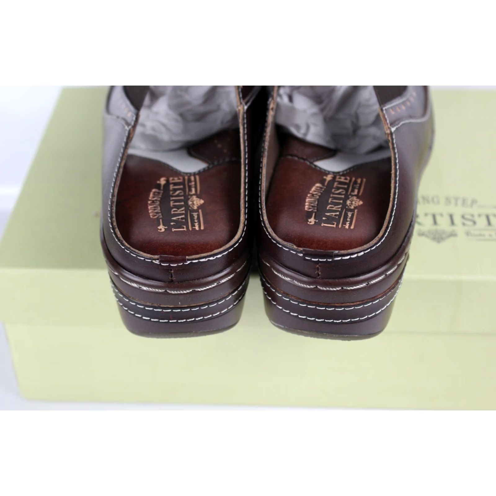 Vintage Spring Step L'Artiste Women's Chino Leather Clogs Brown 42 / 10.5-11 Brown Floral Slip On Cushioned Leather Casual Women's Shoes Size ONE SIZE - 6 Thumbnail