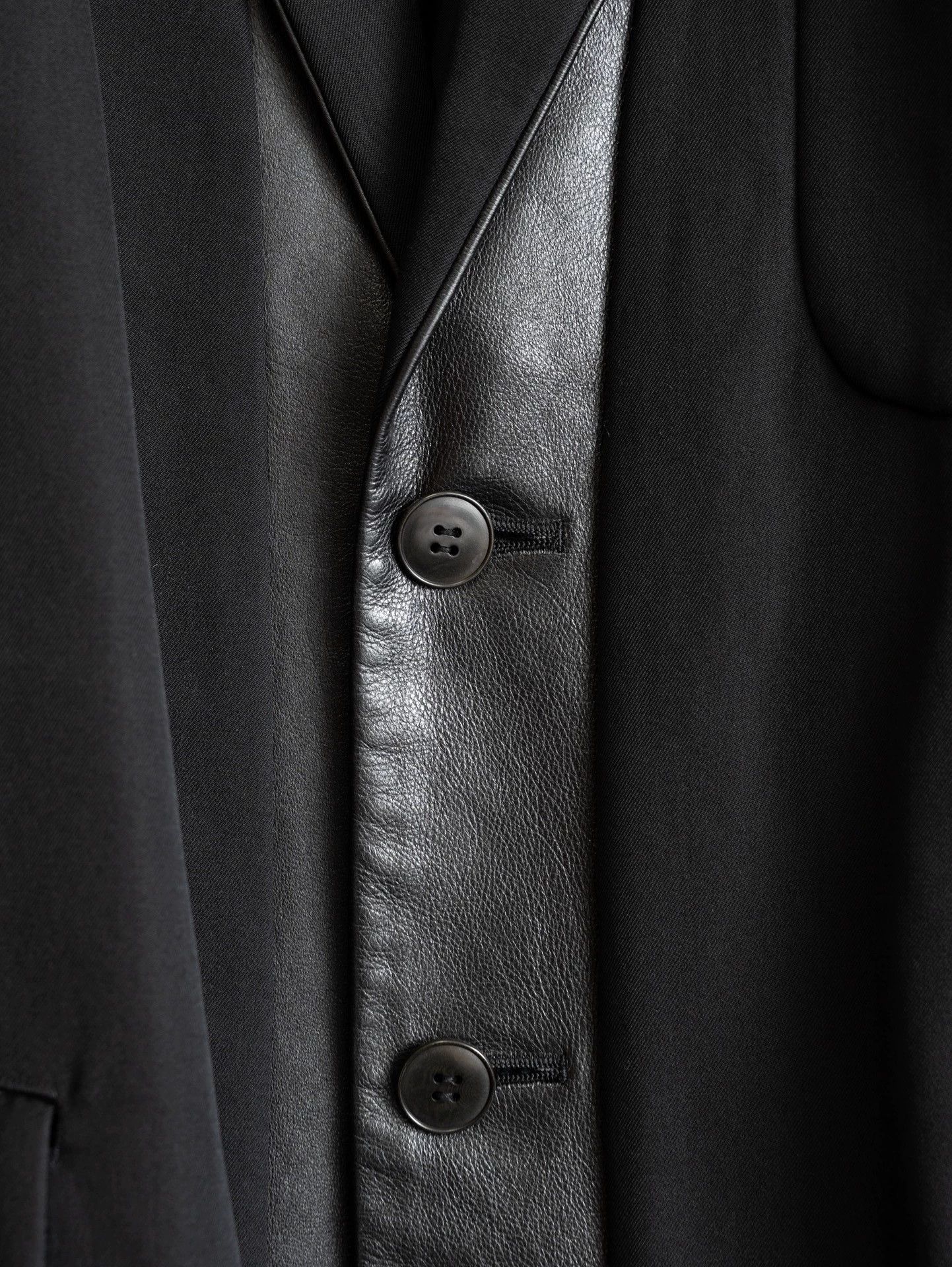 Yohji Yamamoto Yohji Yamamoto 96AW Leather Paneled Wool Jacket Size S Size US S / EU 44-46 / 1 - 4 Thumbnail