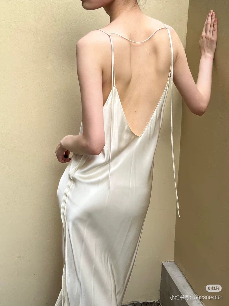 Helmut Lang HELMUT LANG size10 White pleated satin texture backless dre Size M / US 6-8 / IT 42-44 - 4 Thumbnail