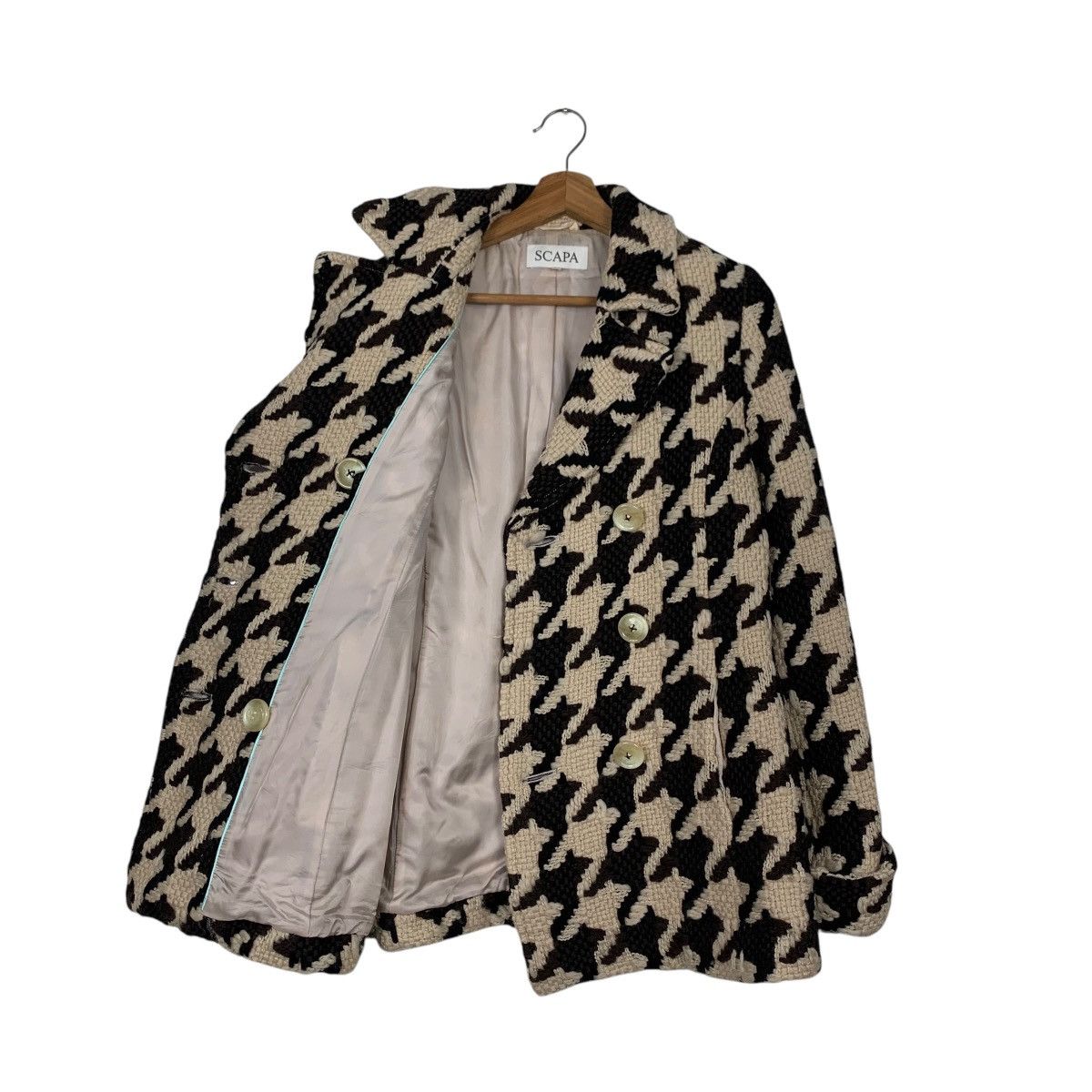 Japanese Brand SCAPA Big Houndstooth Pattern Wool Coat Jacket #2111-C92 Size M / US 6-8 / IT 42-44 - 9 Thumbnail