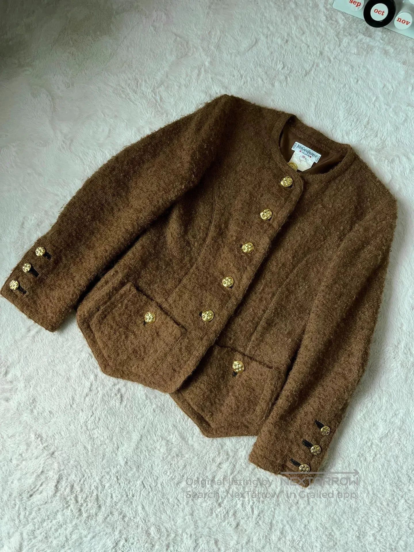 Saint Laurent Paris Vintage YSL Brown Wool Jacket with Gold Buttons. Size S / US 4 / IT 40 - 1 Thumbnail