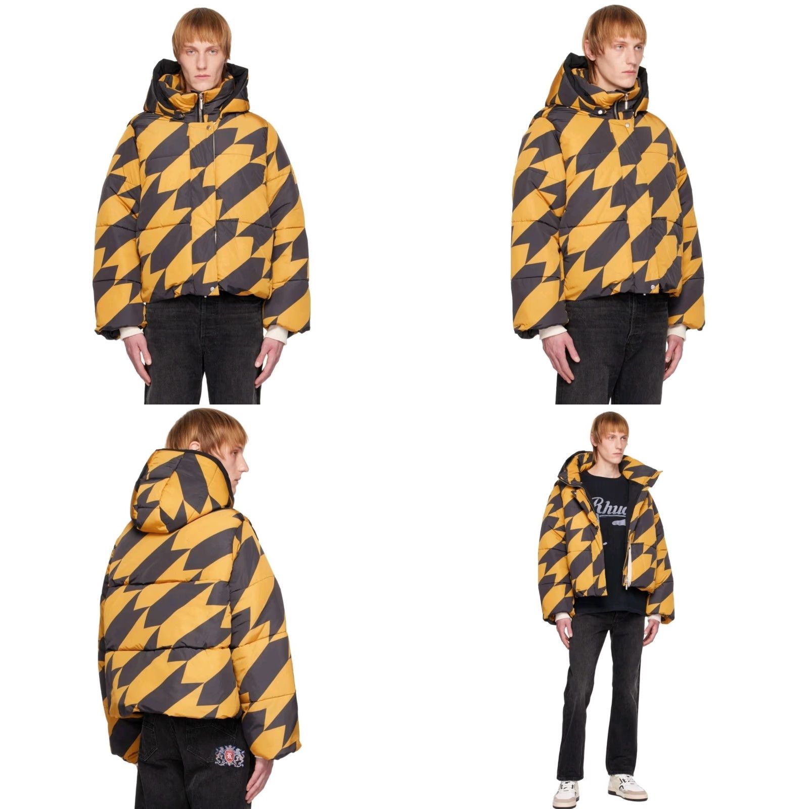 Rhude RHUDE Jacket Puffer ALL OVER Chevron Pattern Multicolor Yellow Chest 27 Length 25 Size L Mens Size US L / EU 52-54 / 3 - 8 Thumbnail