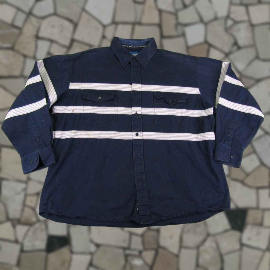 Wrangler VINTAGE Wrangler Button-Up Shirt Mens 2XL Blue White Stripes Western Cowboy Collared Long Sleeve Pockets Cotton Size US XXL / EU 58 / 5 - 1 Thumbnail