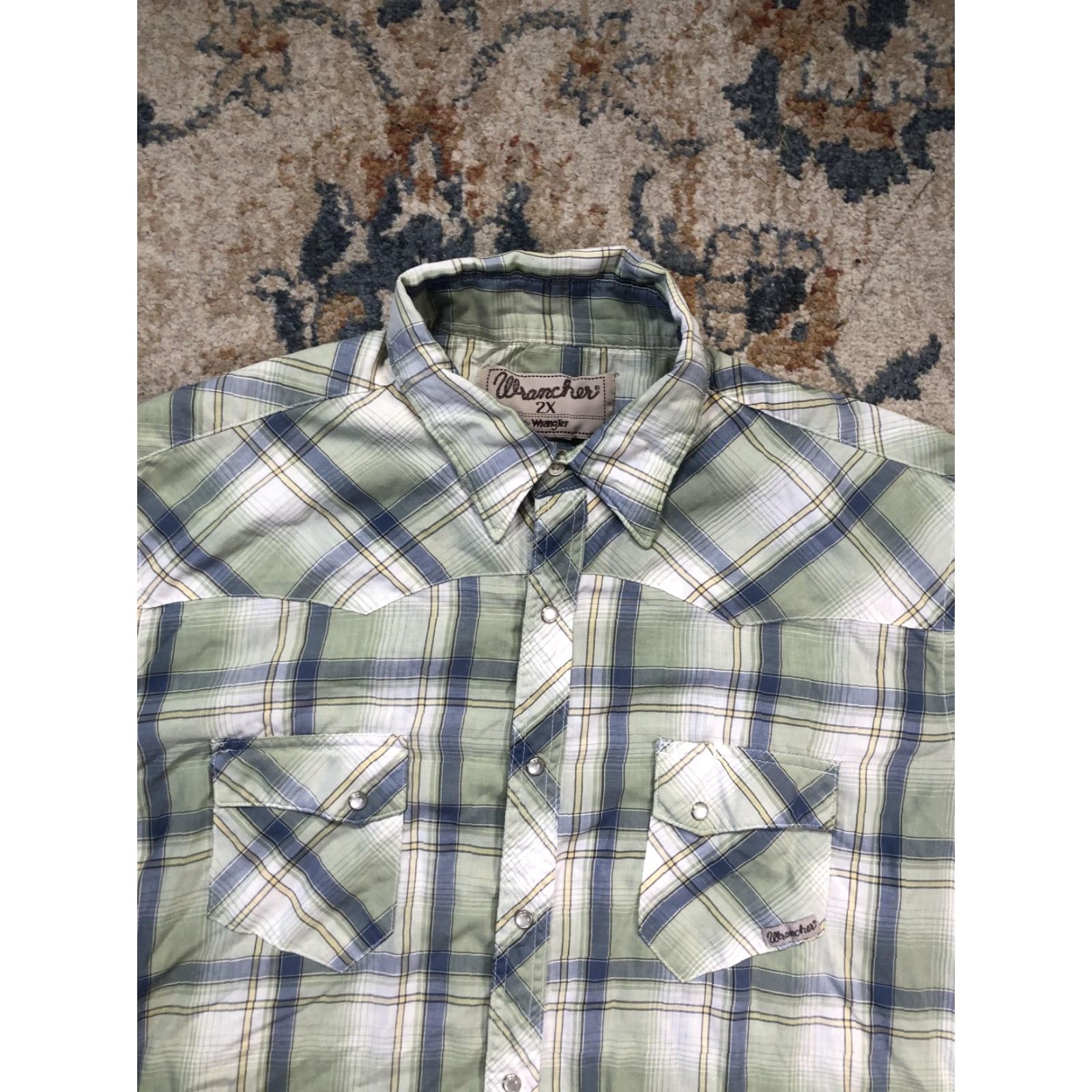 Wrangler Wrangler Shirt Mens 2XL Green Plaid Short Sleeve Western Snap Pockets Casual Size US XXL / EU 58 / 5 - 2 Thumbnail