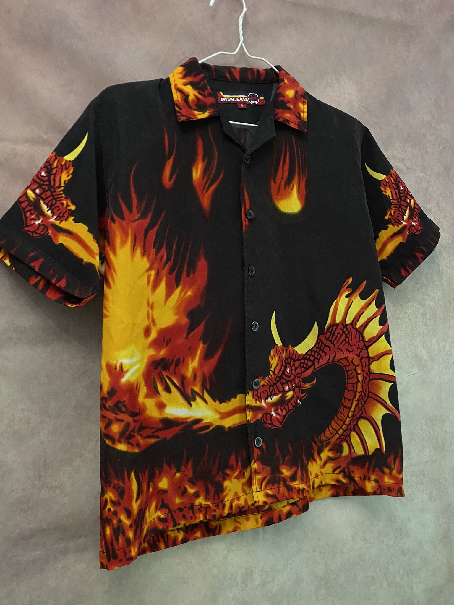 Japanese Brand × Vintage Crazy Vintage Y2K Style Button Up Shirt Dragons Flames Size US S / EU 44-46 / 1 - 1 Thumbnail