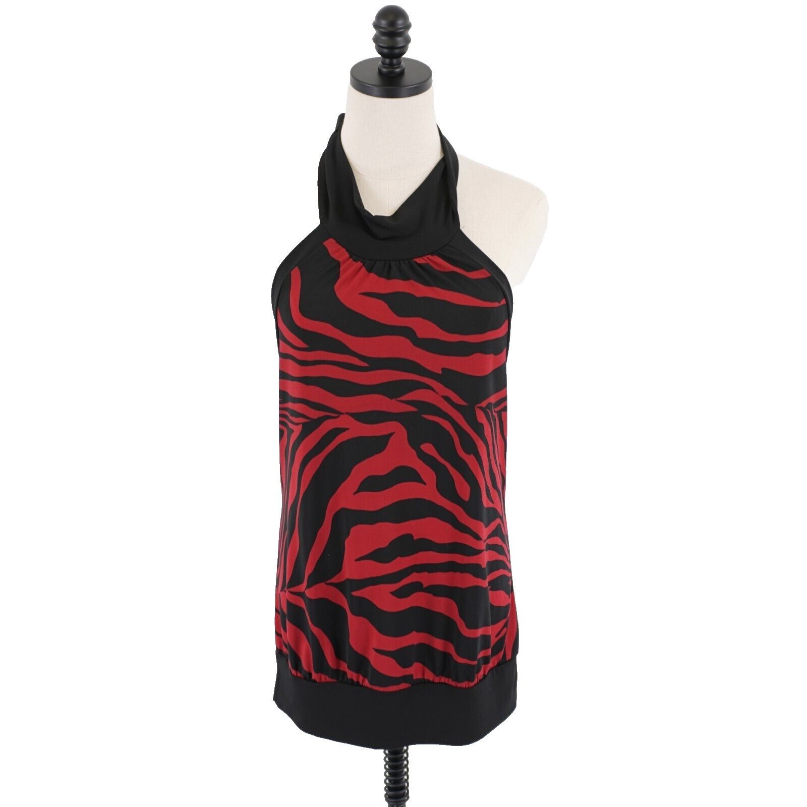 Designer Fleurish Large Red Black Zebra Stripe Halter Top / Mini Dres Size L / US 10 / IT 46 - 1 Thumbnail