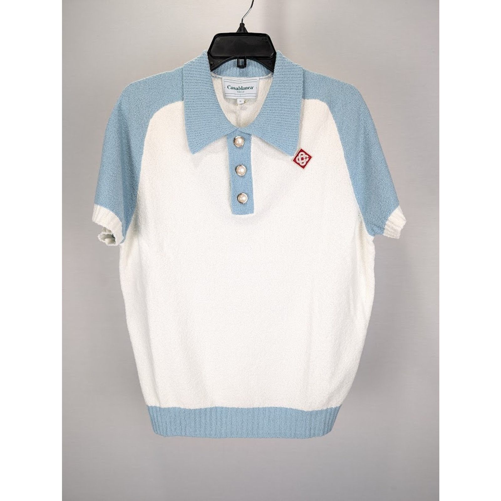 Casablanca o1rshd1 555 / Raglan Boucle Polo Shirt in White/Blue Size US XXL / EU 58 / 5 - 1 Thumbnail