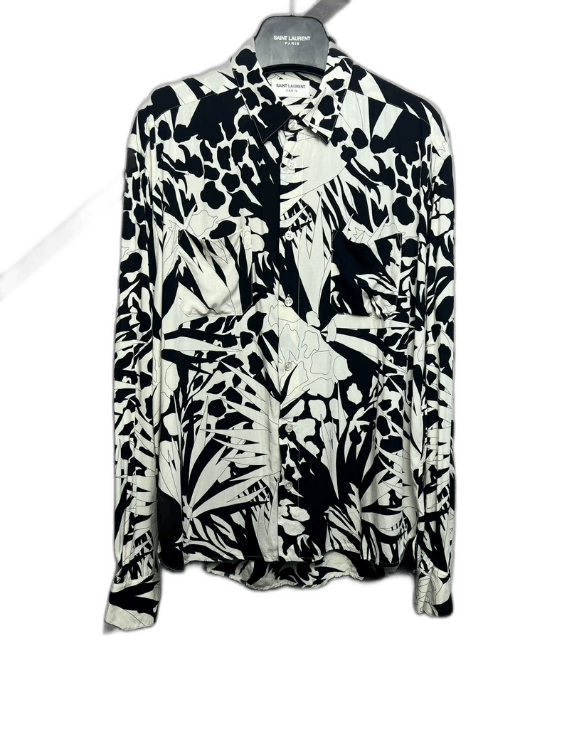 Saint Laurent Paris Saint Laurent Black and White Floral Shirt-2507 Size US L / EU 52-54 / 3 - 6 Thumbnail