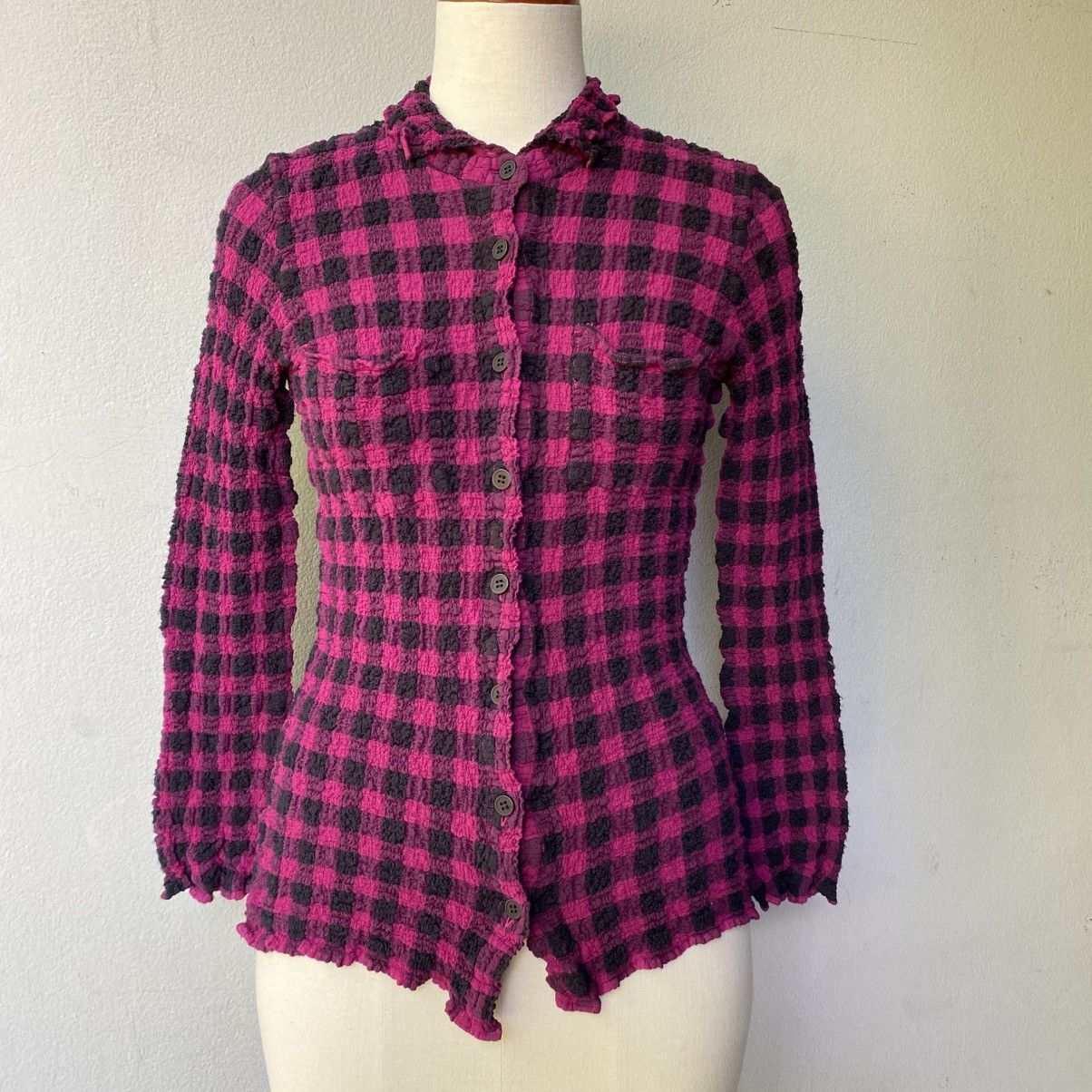 Issey Miyake Me ISSEY IYAKE Pink & Black Check Ruffle Shirt Size M / US 6-8 / IT 42-44 - 1 Thumbnail