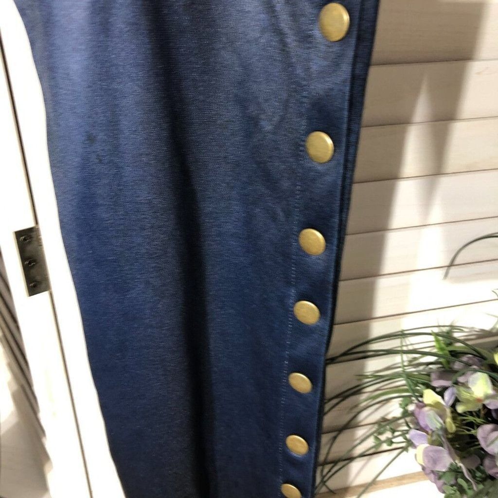 Vintage Y2K style punk goth leggings snap buttons blue black Sz M Size 24" / US 00 / IT 34 - 6 Thumbnail