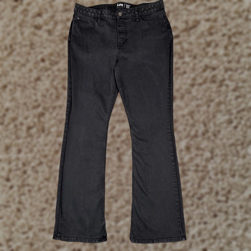 Lee Lee Bootcut Jeans Womens 16 Black Dark Wash Mid Rise Stretch Denim Cotton 34x31 Size 38" / US 16 / IT 52 - 1 Thumbnail