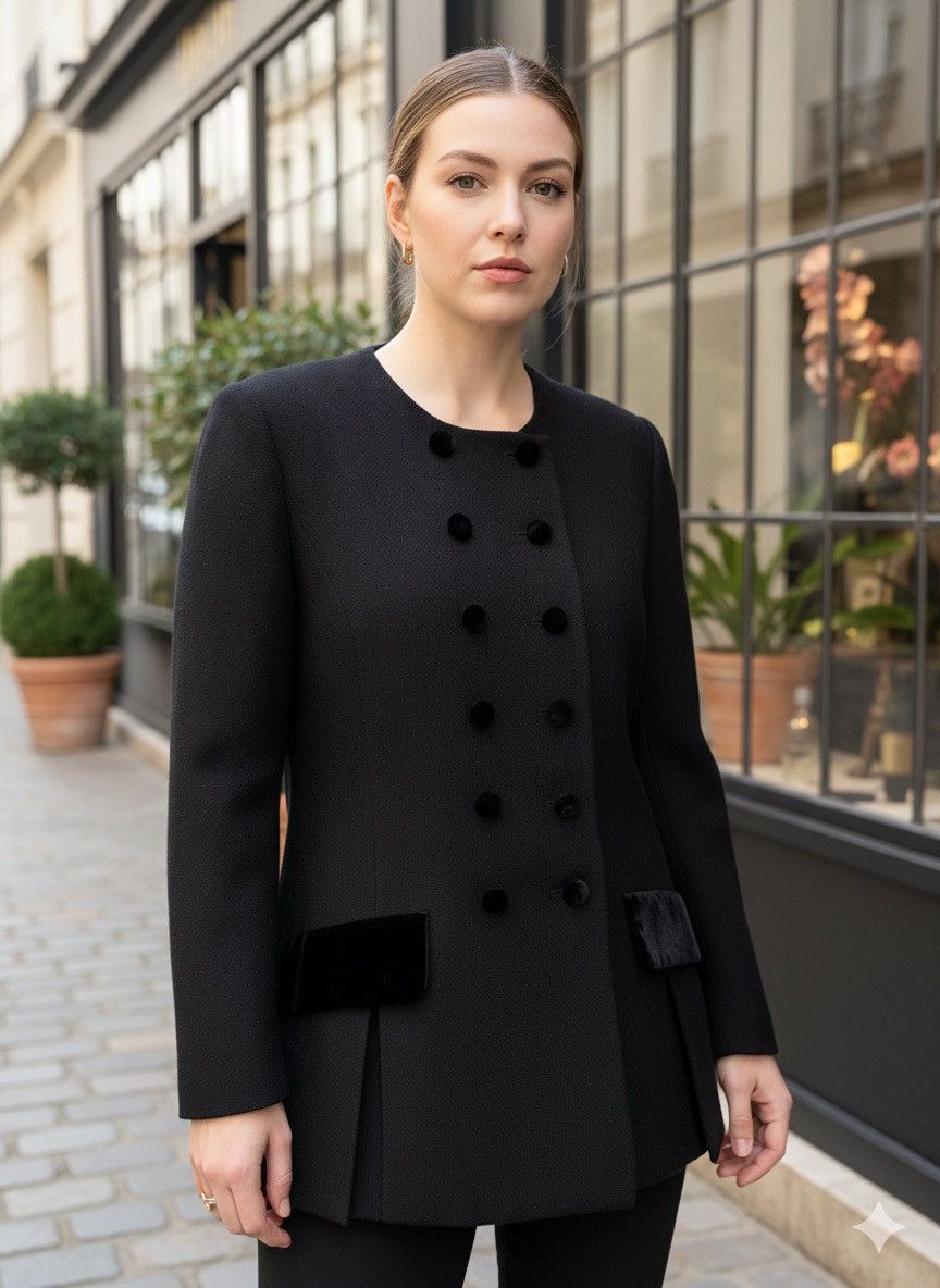 Pierre Balmain VINTAGE Pierre Balmain Formalite Black Velvet Button Blazer Size L / US 10 / IT 46 - 2 Thumbnail