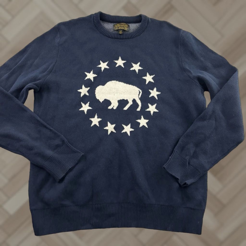 Lucky Brand VINTAGE Lucky Brand Buffalo Star Novelty Crew Pullover Sweatshirt Men's Large Blue Stars Size US L / EU 52-54 / 3 - 1 Thumbnail