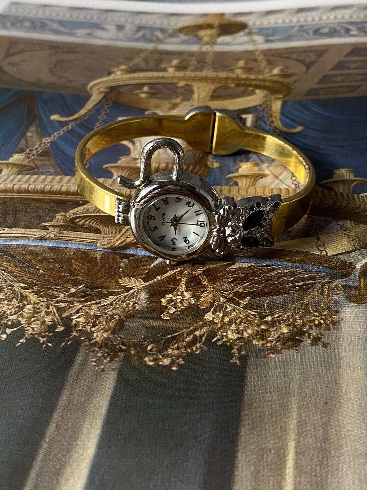 Jewelry Cat Bangle Watch Gold Tone Whimsical Size ONE SIZE - 4 Thumbnail