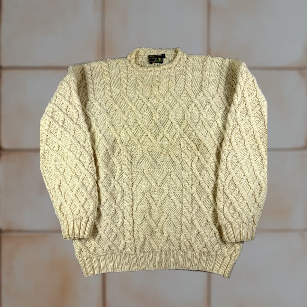 Prince VINTAGE Prince of Burren Irish Aran Handknit Sweater Men’s 44 Cream Wool 90s Crew Neck Pullover Beige Wool Mens Size US XXL / EU 58 / 5 - 1 Thumbnail