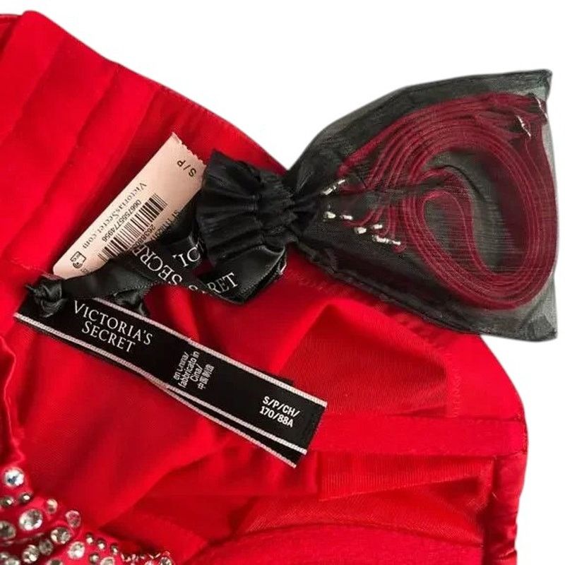 Victoria's Secret Victoria's Secret Red Satin Embellished Long Line Bra Top, S Size ONE SIZE - 6 Thumbnail