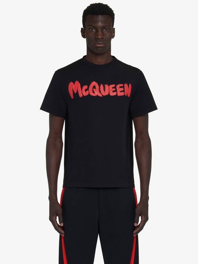 o1w1db10725 McQueen Graffiti T-Shirt in Black/Red