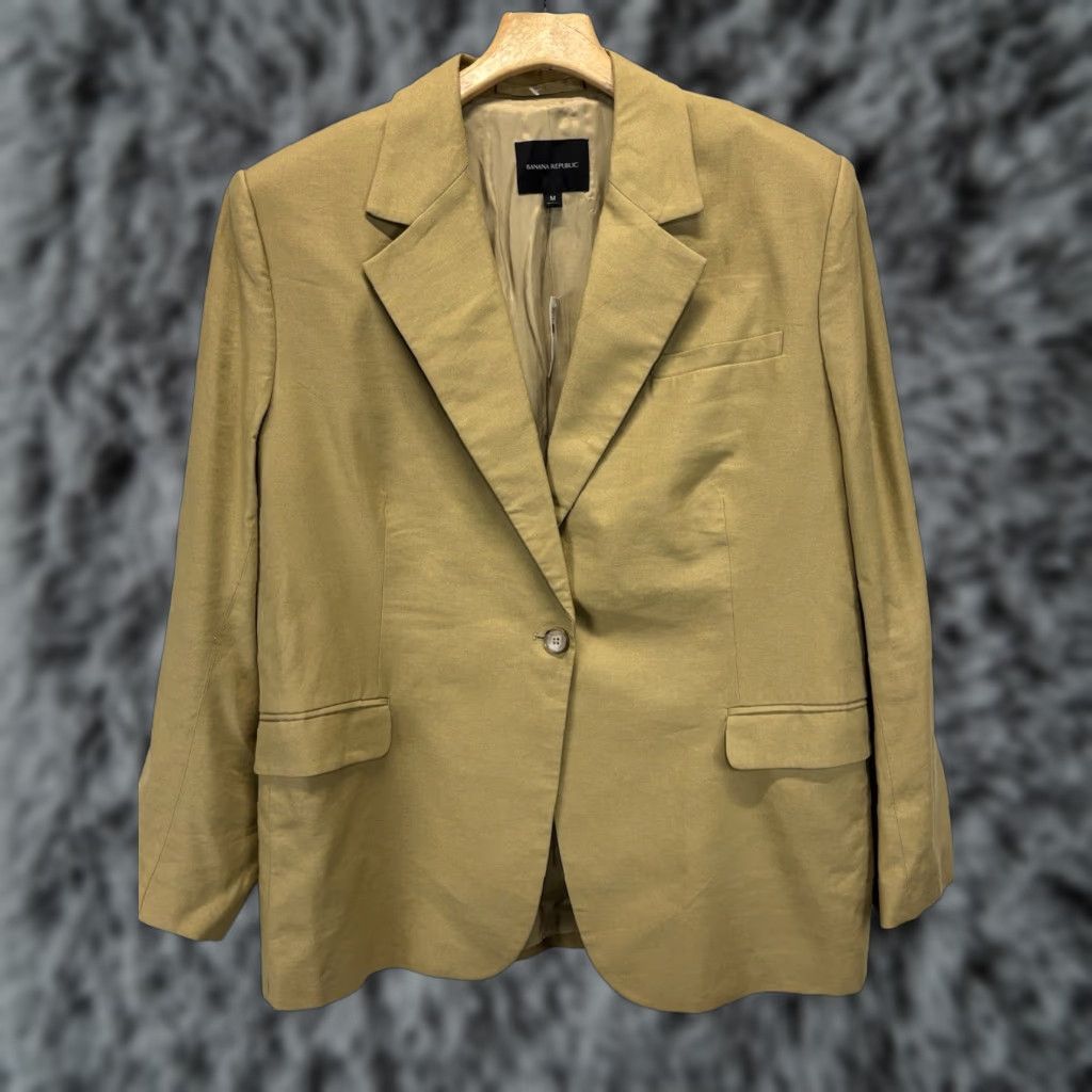 Banana Republic VINTAGE? No. Banana Republic Sport Coat Blazer Jacket Men 41R Medium Gold/Tan Linen Blend One-Button 41 Chest Business Casual Wedding Mens Size 40R - 1 Thumbnail