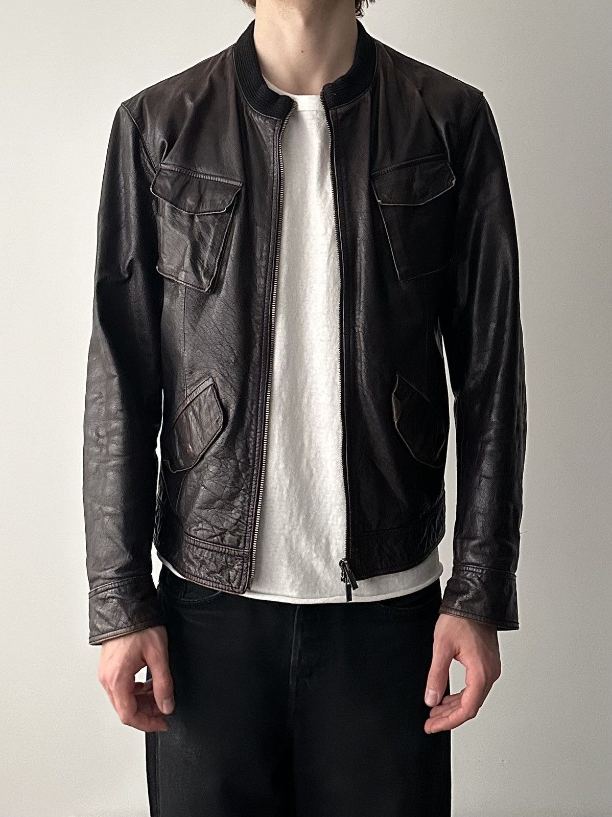 Emporio Armani Emporio Armani 2000’s Aged Leather Jacket Size US M / EU 48-50 / 2 - 3 Thumbnail