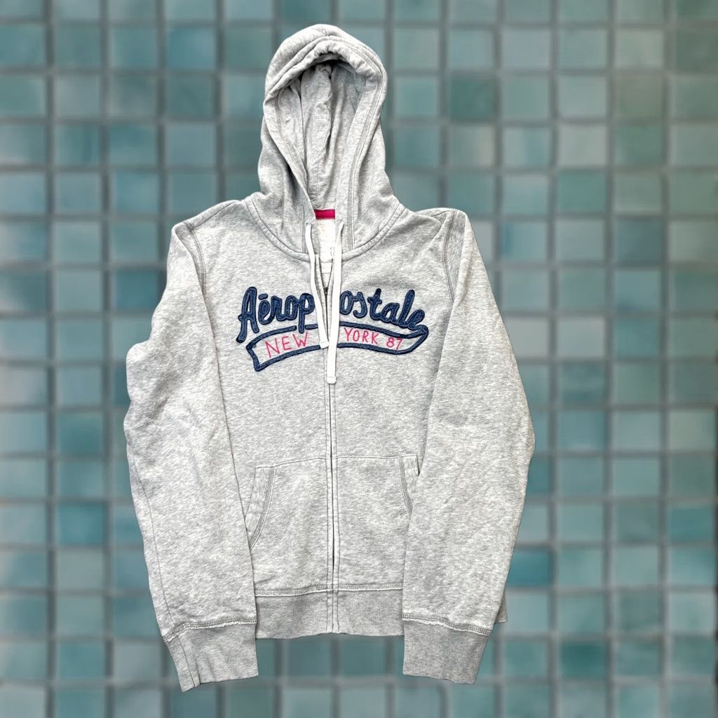 Vintage Aéropostale Hoodie Women XL Gray Full Zip Cotton Fleece Logo Pockets City Classic Nylon? Size XL / US 12-14 / IT 48-50 - 1 Thumbnail