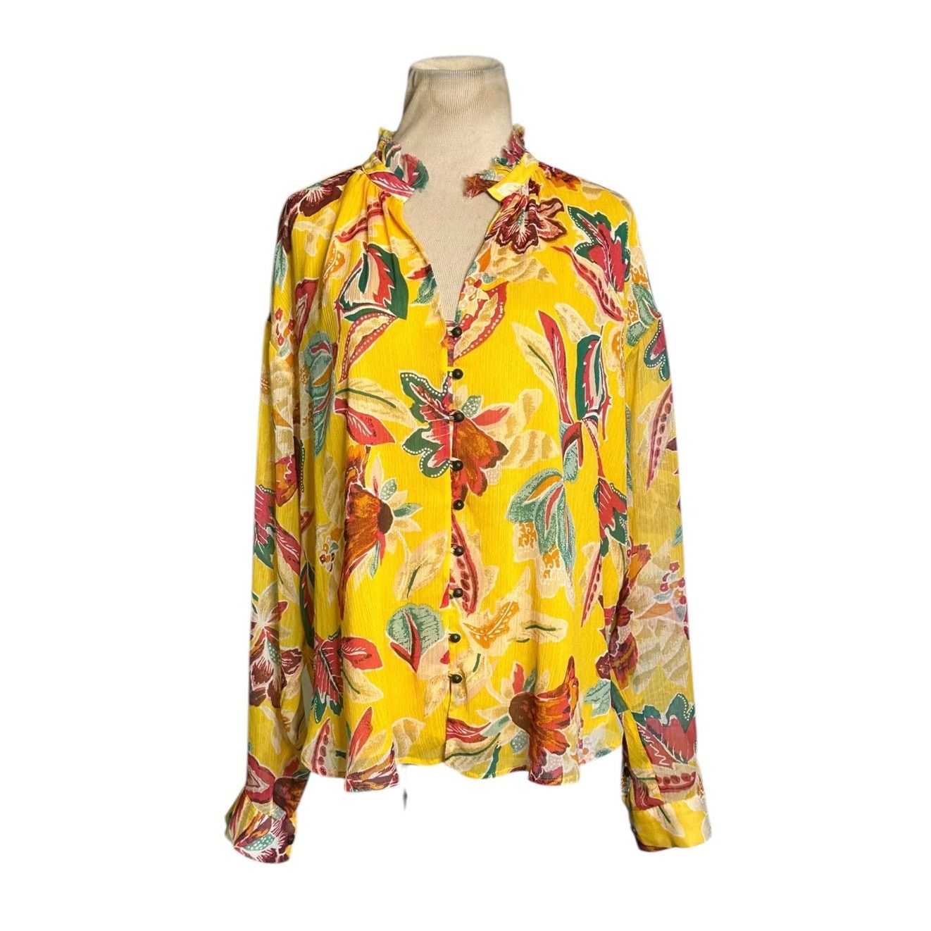 Anthropologie Pilcro yellow floral long sleeves blouse size 1X Size XL / US 12-14 / IT 48-50 - 1 Thumbnail