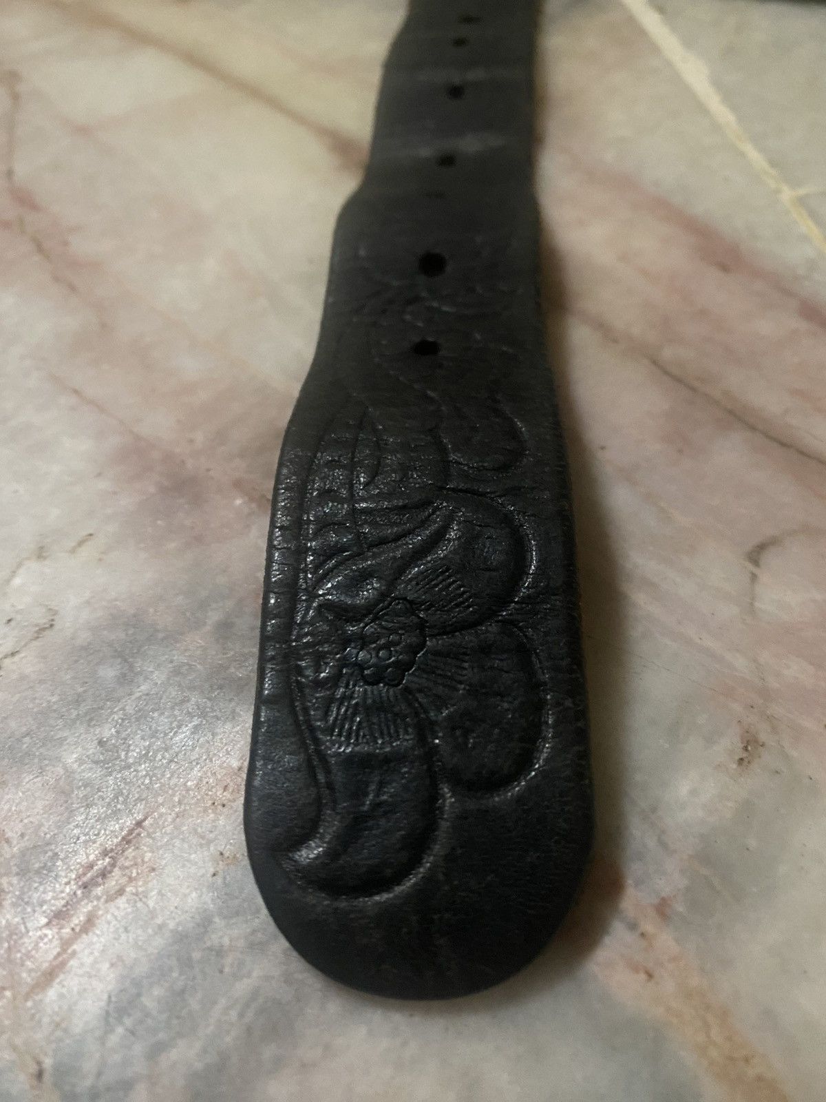 Genuine Leather Vintage Decorative Black Leather Belt Size ONE SIZE - 4 Thumbnail