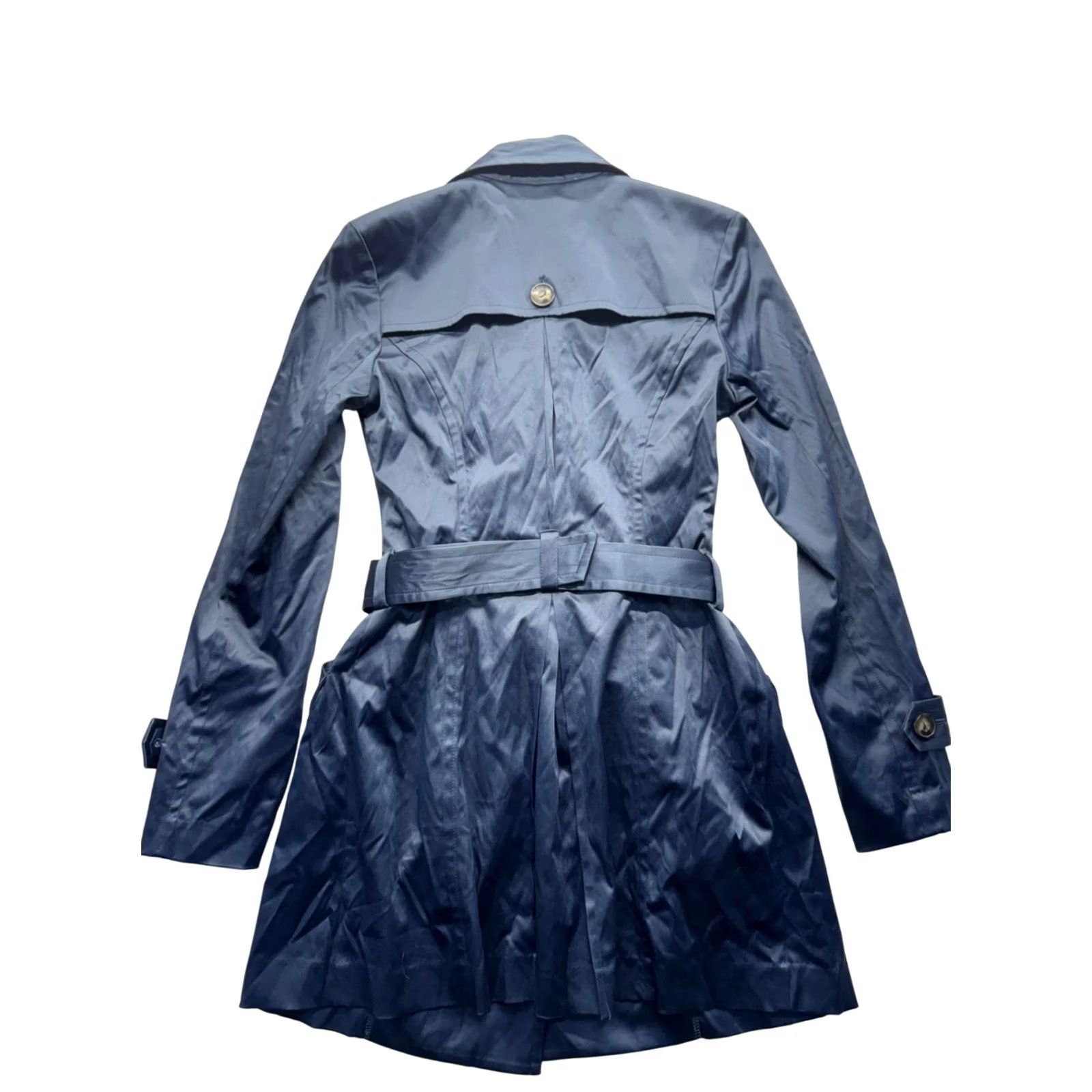 Vintage VINTAGE Double-Breasted Navy Trench Coat With Belt & Button Details Womens M Blue Coat Trench 32in Length (Fall, Spring) Size M / US 6-8 / IT 42-44 - 2 Thumbnail