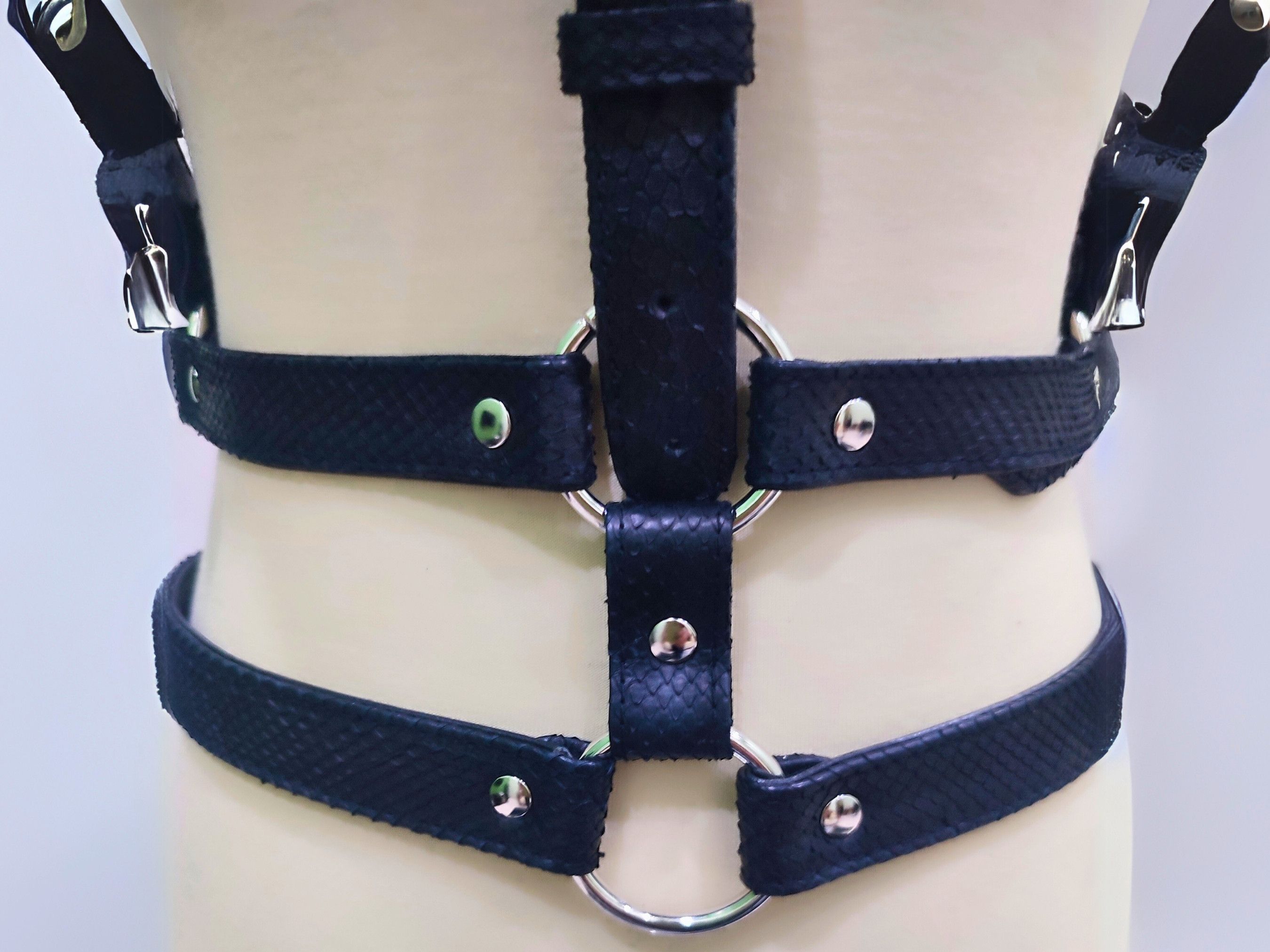 Handmade Snakeskin Leather Punk Harness Rave Festival Party Size ONE SIZE - 4 Thumbnail