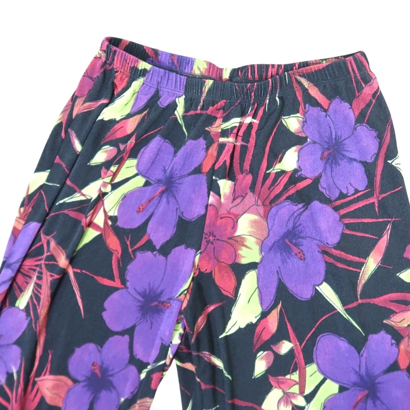 Vintage VINTAGE TravelSmith Pants Wide Leg Floral Hibiscus Slinky Jersey Palazzo 90s M Womens Size 32" / US 10 / IT 46 - 2 Thumbnail