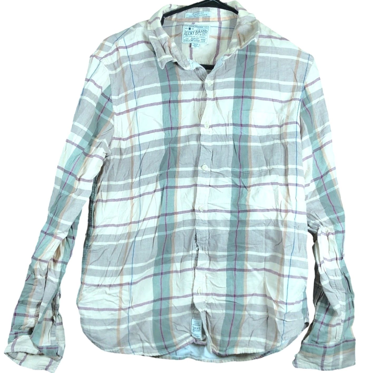 Lucky Brand Lucky Brand Button-Up Blouse M Womens Plaid Classic Fit Long Sleeve Casual Womens M Cream Size M / US 6-8 / IT 42-44 - 2 Thumbnail