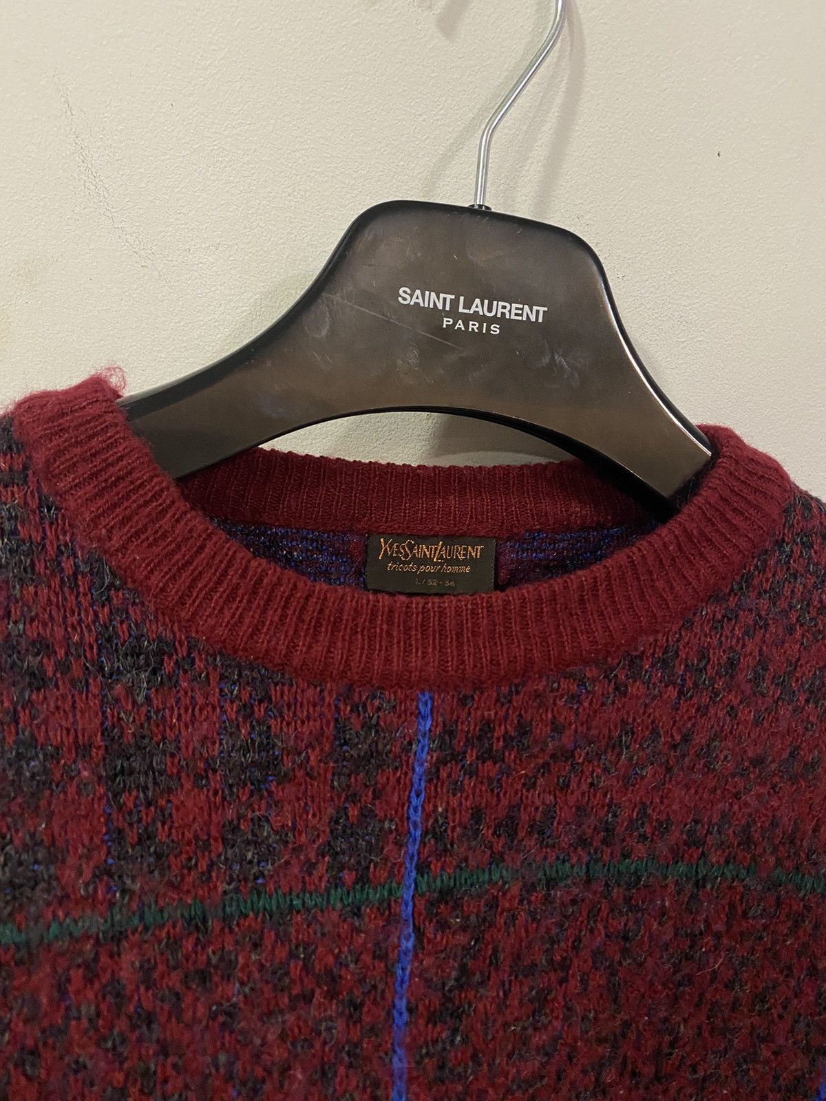 Yves Saint Laurent 90’s Wool YSL Sweater Burgundy Size US M / EU 48-50 / 2 - 2 Thumbnail