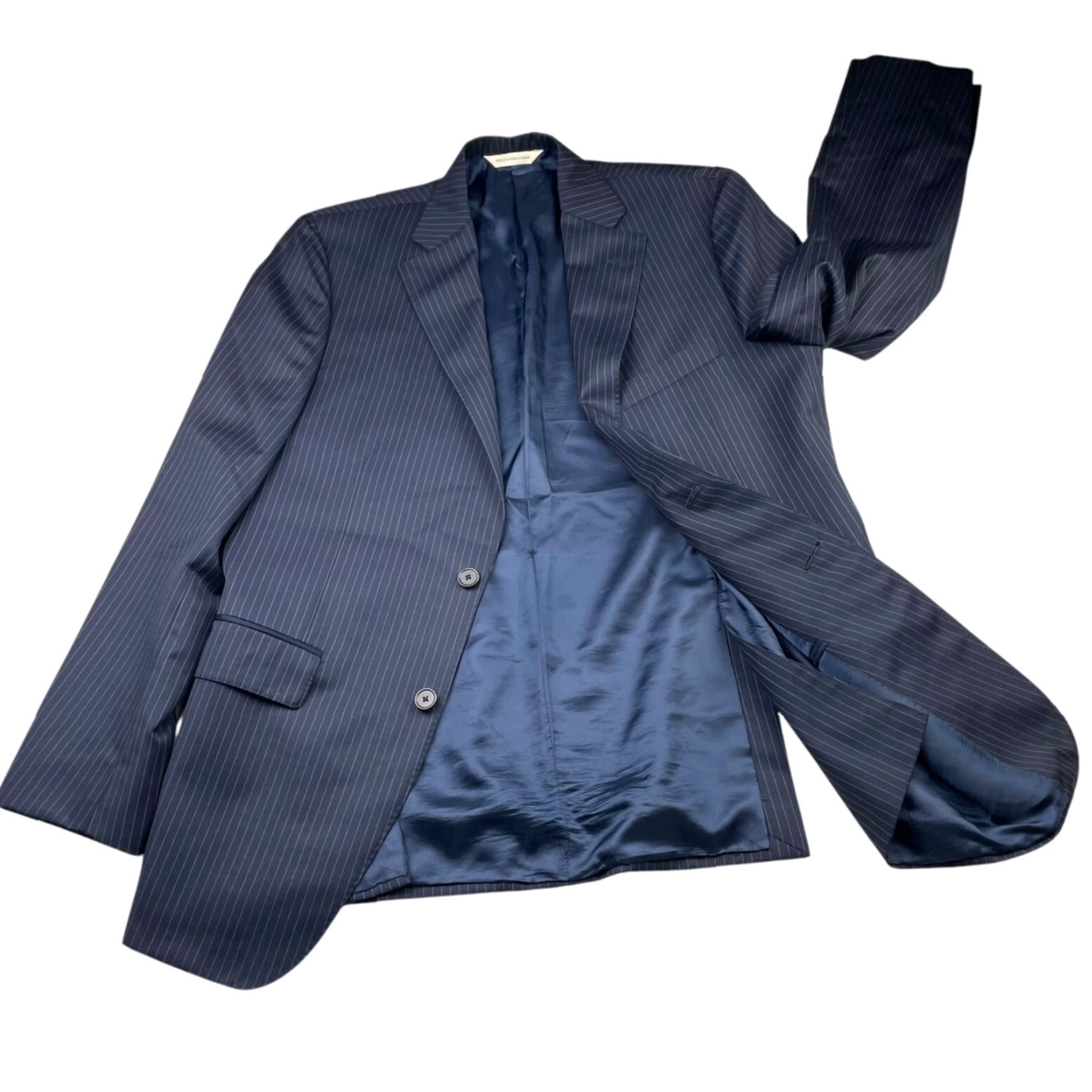 Vintage Samuelsohn Beckett Blazer Navy Blue Stripe 2-Button 40R Wool Mens Blazer Jacket Size 40R - 3 Thumbnail