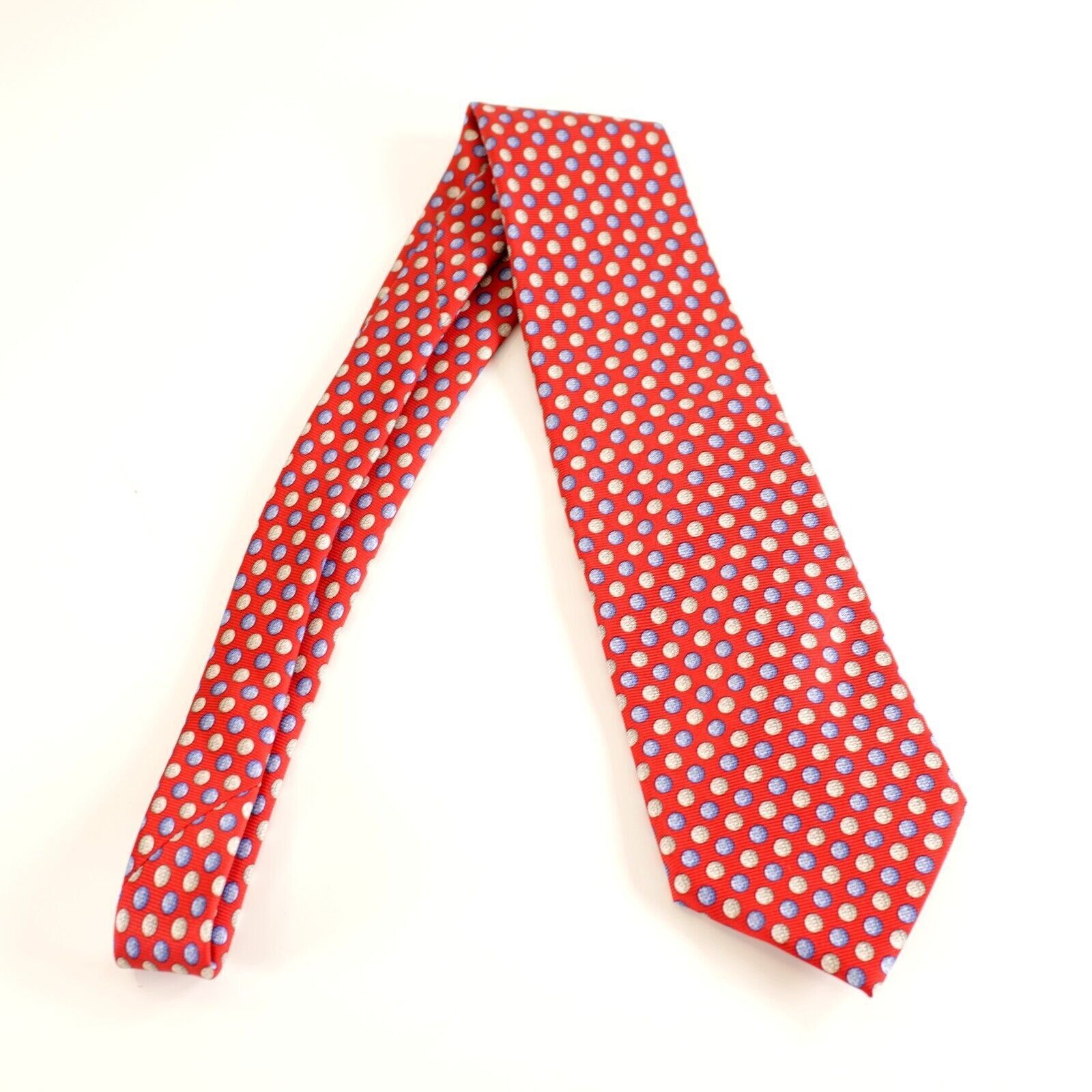 Lands' End Land's End Red Tan Blue Polka Dot Print Wide Silk Tie Size ONE SIZE - 6 Thumbnail