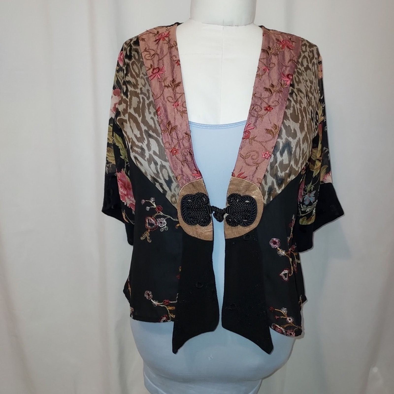 Other Vintage Spencer Alexis Floral Cheetah Silk Shirt Blouse Top Size M / US 6-8 / IT 42-44 - 3 Thumbnail