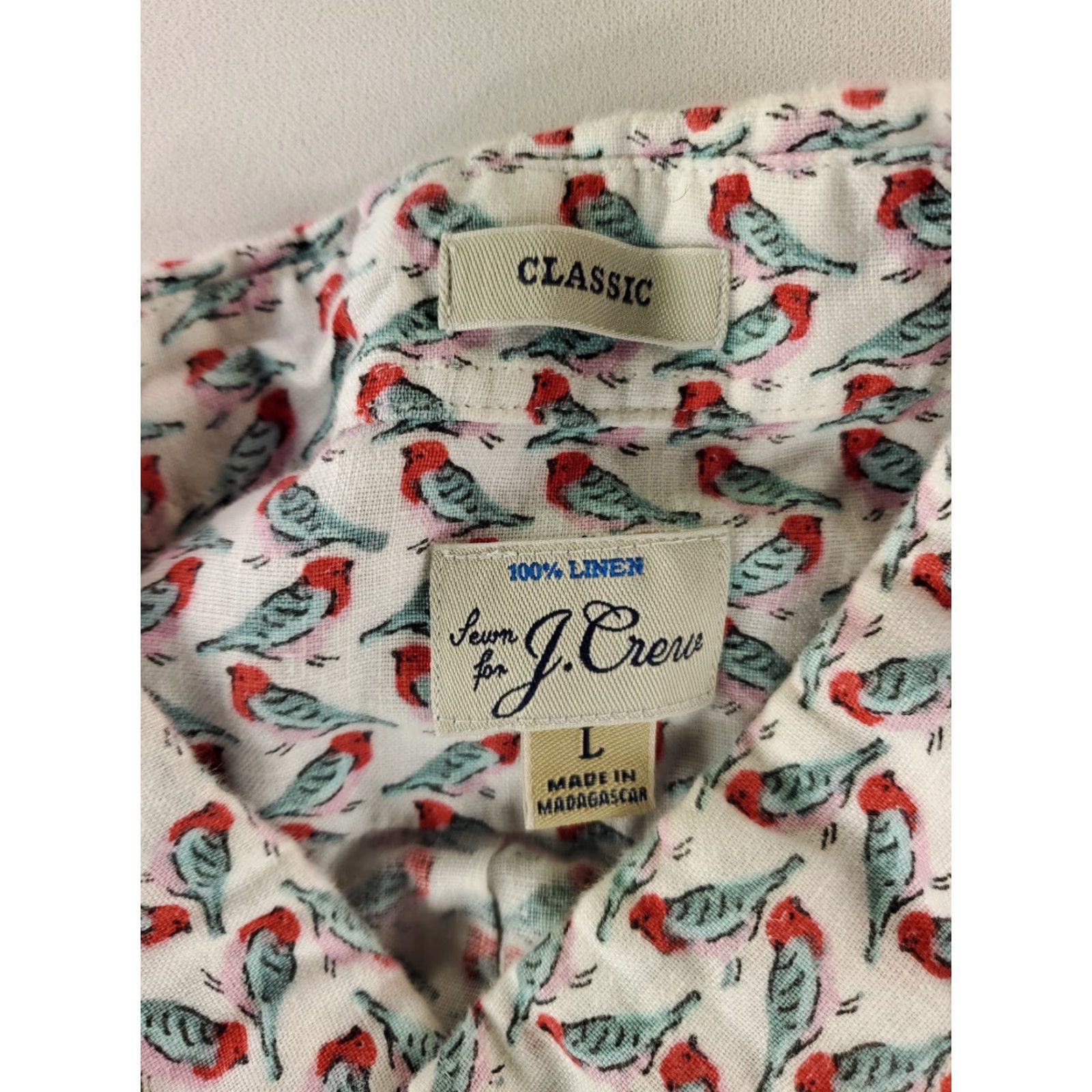 J.Crew J. Crew Shirt Button Down Linen Short Sleeve Birds White Mens L Size US L / EU 52-54 / 3 - 2 Thumbnail