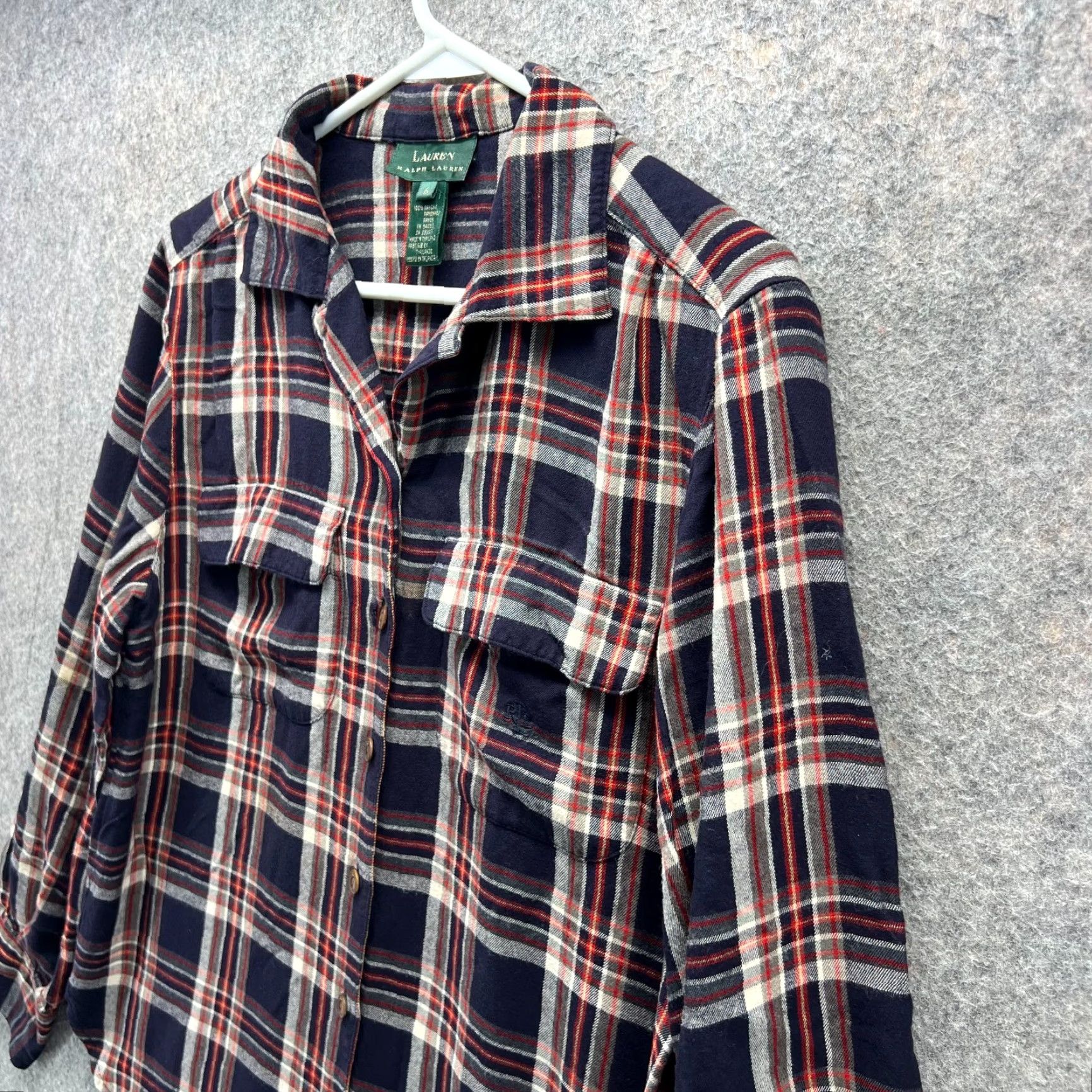 Ralph Lauren VINTAGE Lauren Ralph Lauren Shirt Womens 6 Red Blue Button Down Plaid Flannel Casual Womens 6 Red Blue Plaid Vintage Size M / US 6-8 / IT 42-44 - 3 Thumbnail