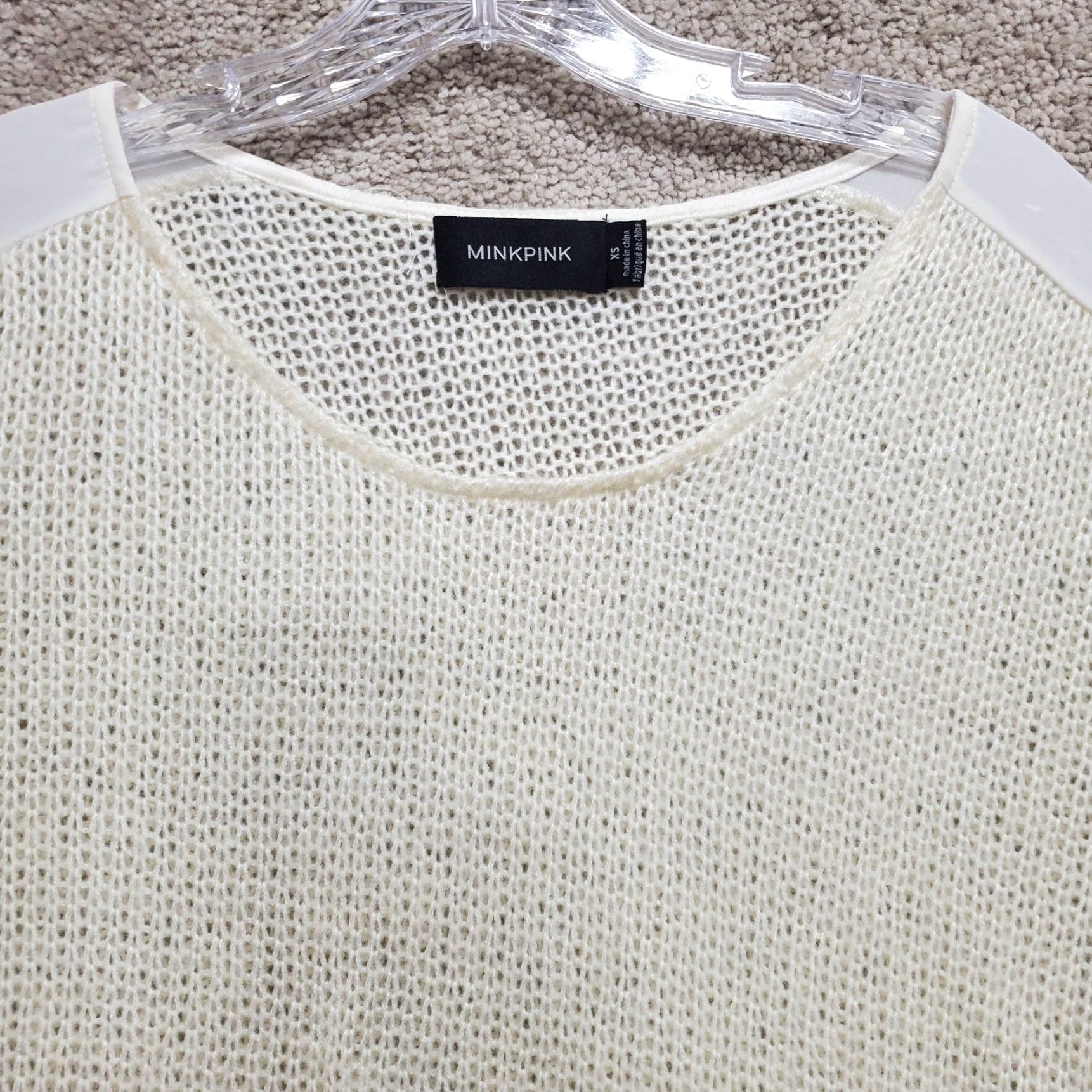 MINKPINK Minkpink Sweater Women's XS Gray White Open Knit Round Neck Long Sleeve Pullover Size XS / US 0-2 / IT 36-38 - 2 Thumbnail