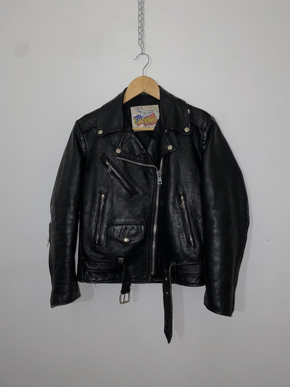 image of Vintage Cropped Perfecto Style Biker Jacket Excelled Usa in Black, Women's (Size Small)