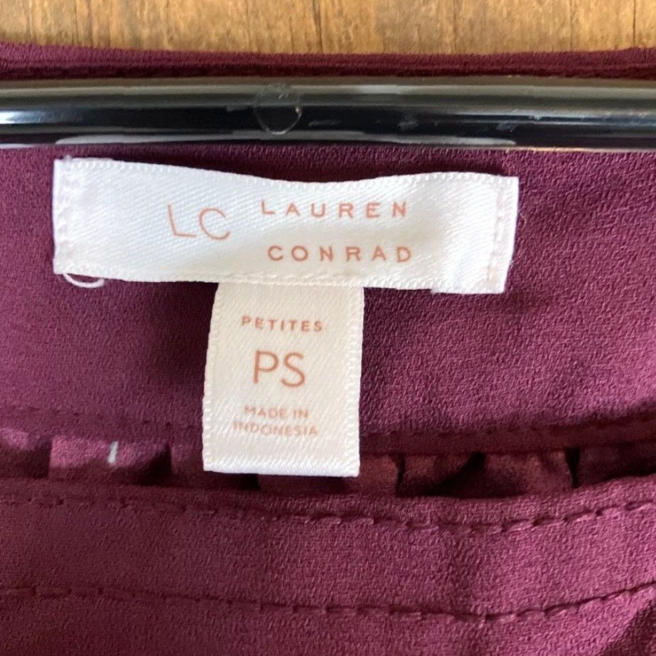 Lauren Conrad LC Lauren Conrad Blouse Womens Burgundy Petite Floral Square Neck Long Sleeve PS Size S / US 4 / IT 40 - 6 Thumbnail