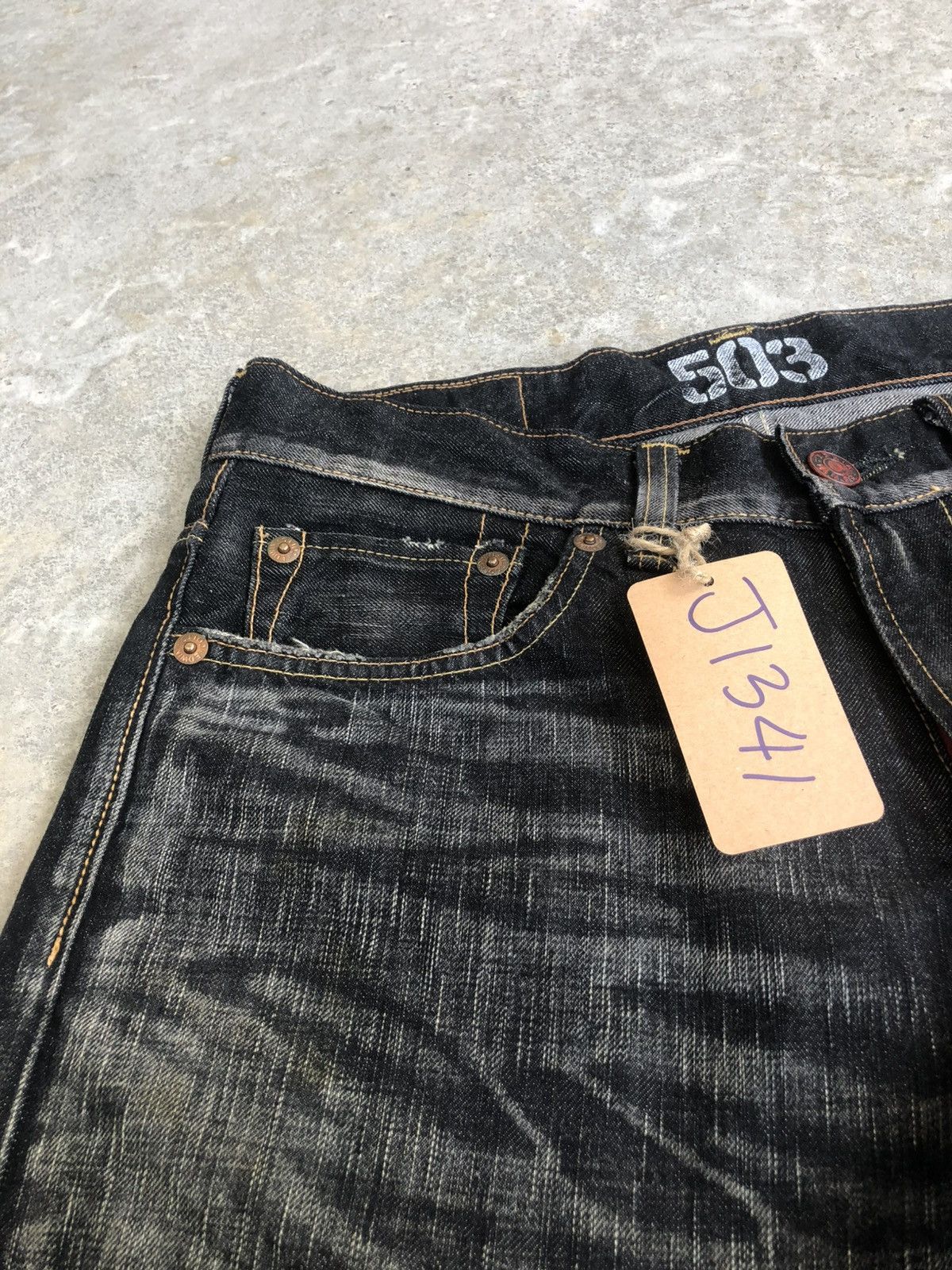 Le Grande Bleu (L.G.B.) Japanese Edwin 503 Blue Trip Distressed Jeans Size US 33 - 14 Thumbnail