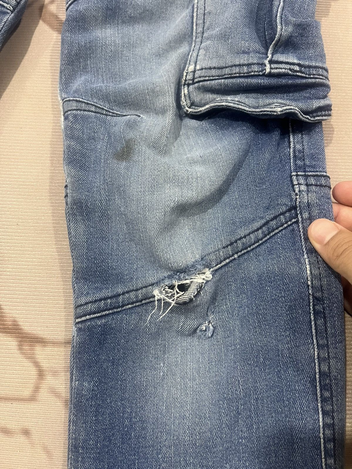 Japanese Brand G.Ground Cargo Denim Jeans Distressed Repair Streetwear Size US 28 / EU 44 - 6 Thumbnail