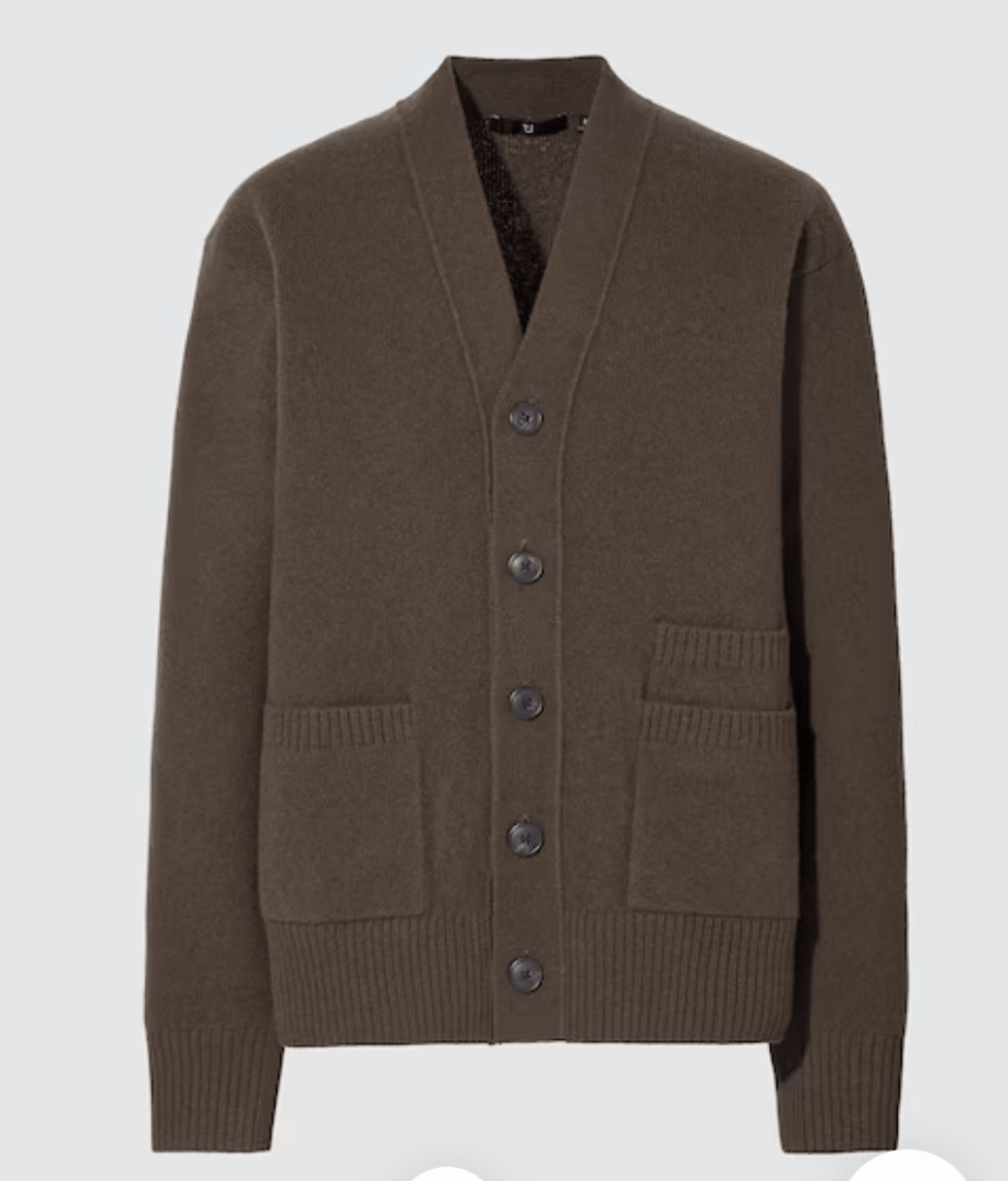 image of Jil Sander x Uniqlo +J Premium Lambswool V-Neck Long-Sleeve Cardigan in Brown, Men's (Size Medium)