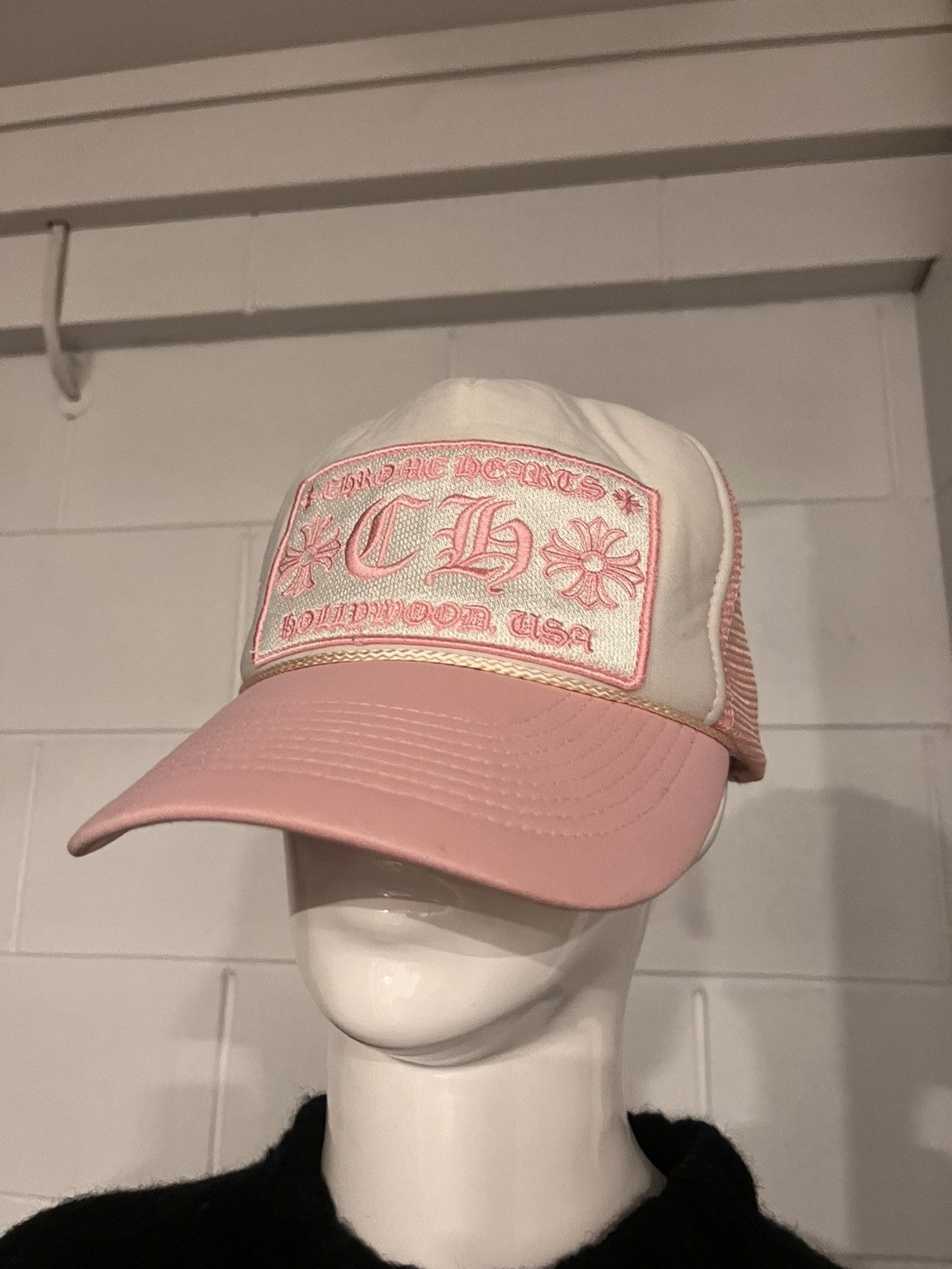 Pink chrome hearts trucker hat