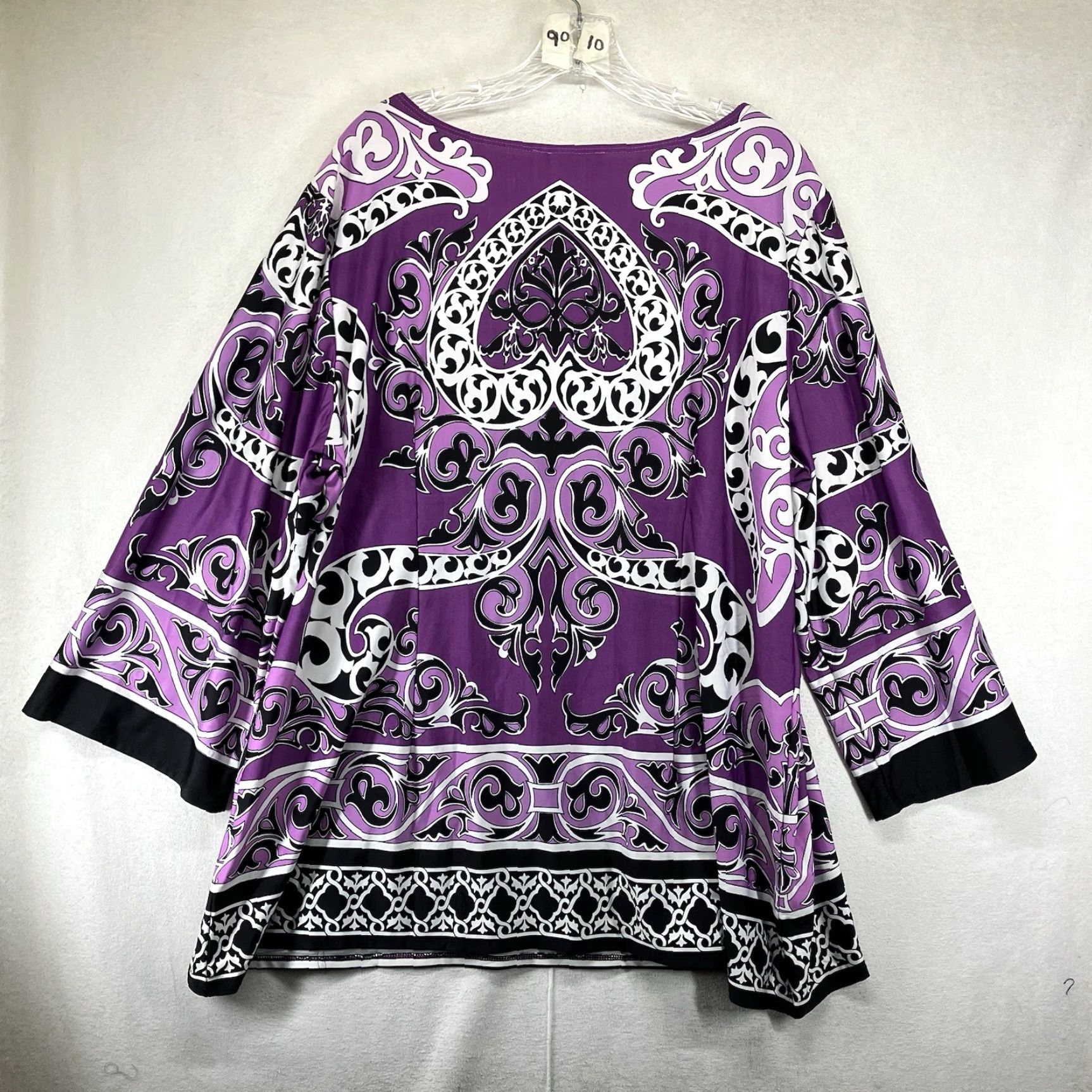 Vintage Dressbarn Purple Blouse Women's Top 22/24 3/4 Sleeve Round Neck Geometric Print Lightweight Stretch Casual Vintage 70s 90s Hippe Retro Size 3XL / US 20-22 - 2 Thumbnail