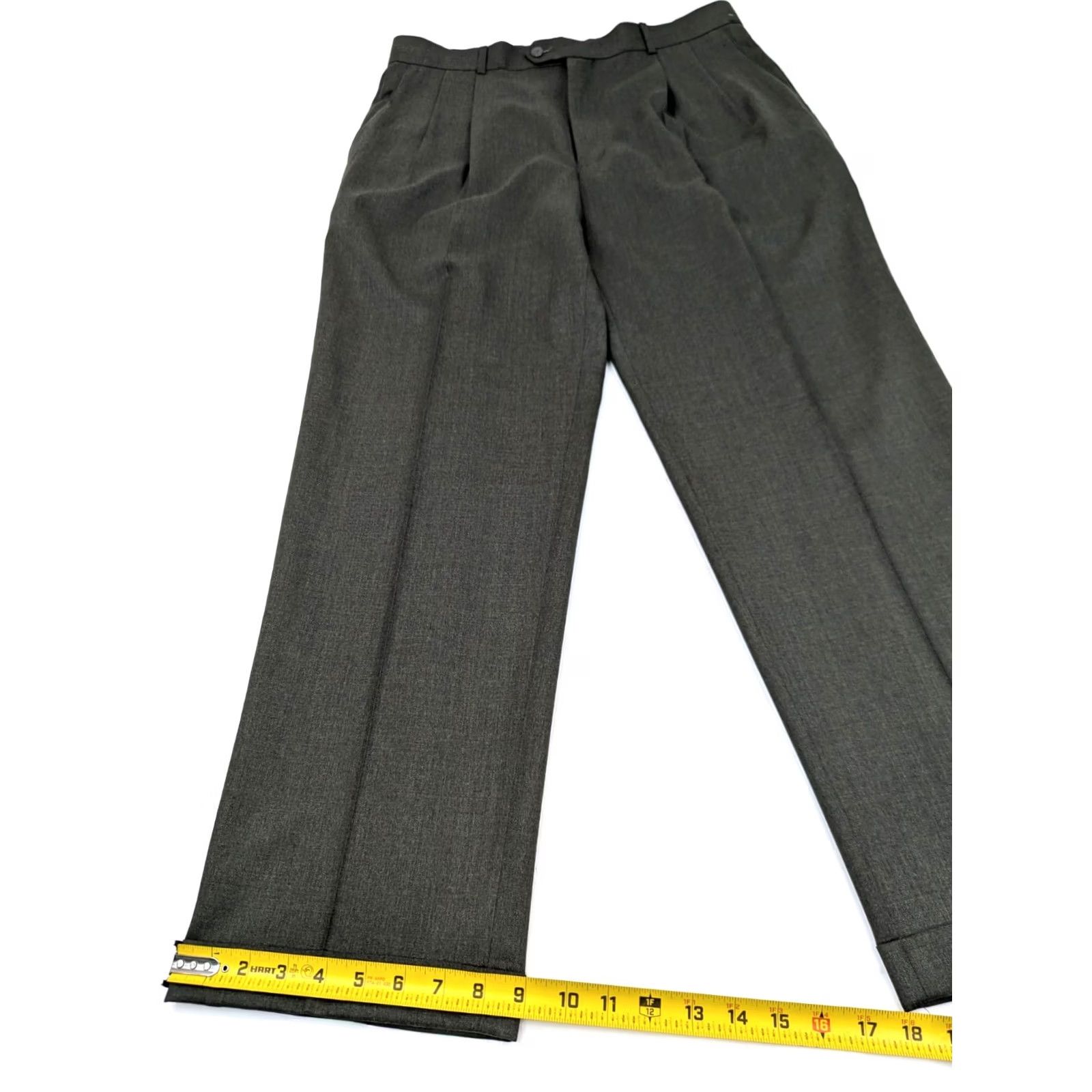 Vintage Louis Raphael Wool Pleated Hem Cuff Pants Men 36x30 Olive Green EUC Dress Pants Straight Fit 36 Mens Wool Dress Pants Size US 36 / EU 52 - 2 Thumbnail
