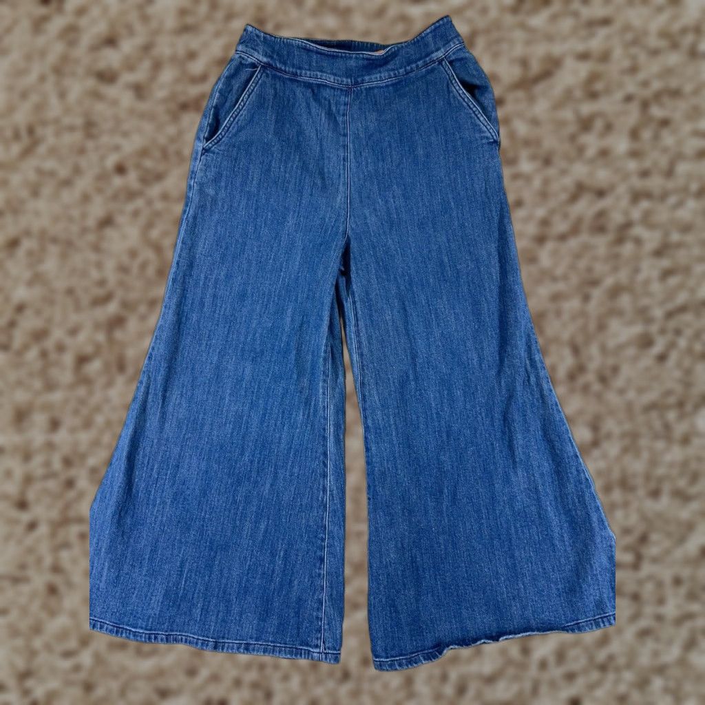 Anthropologie VINTAGE Anthropologie Women's Jeans Pants 22x23 Blue Denim Wide Leg Flare Distressed Cotton Slim Fit Retro Size 26" / US 2 / IT 38 - 1 Thumbnail