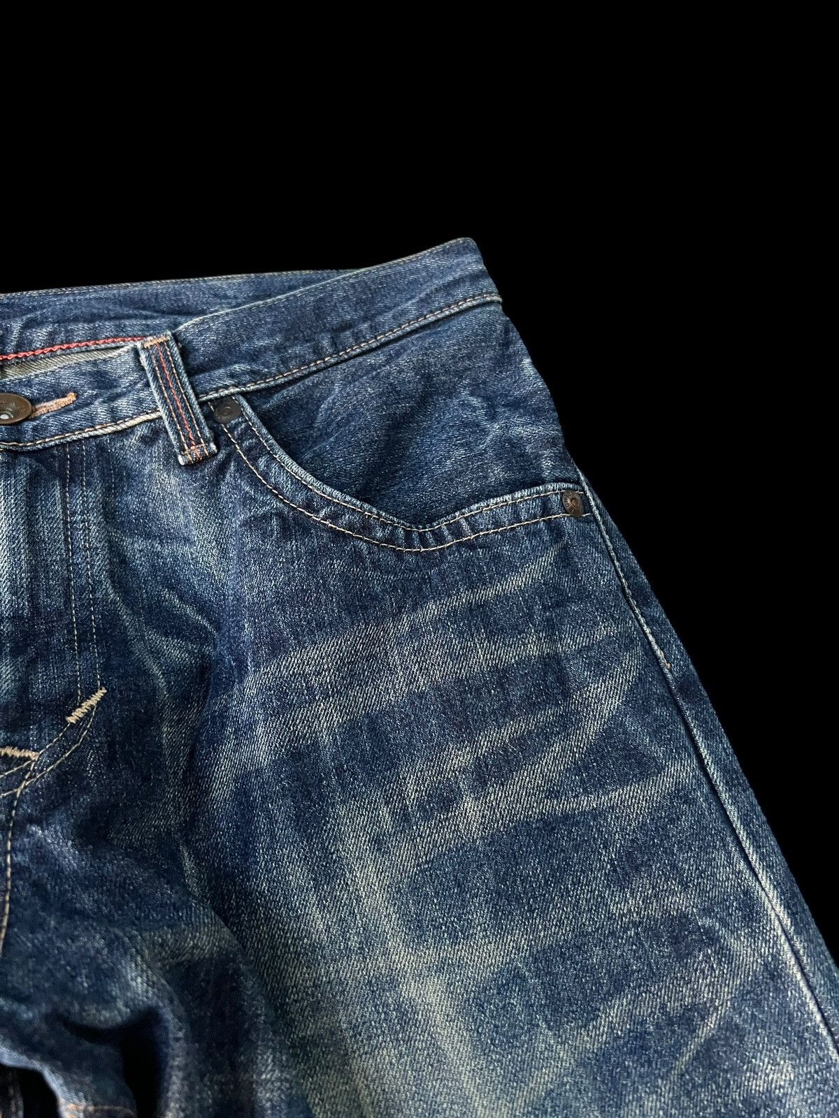 Edwin × If Six Was Nine × Le Grande Bleu (L.G.B.) EDWIN EXCLUSIVE VINTAGE BLUE DENIM NICE DESIGN VERY RARE Size US 33 - 6 Thumbnail