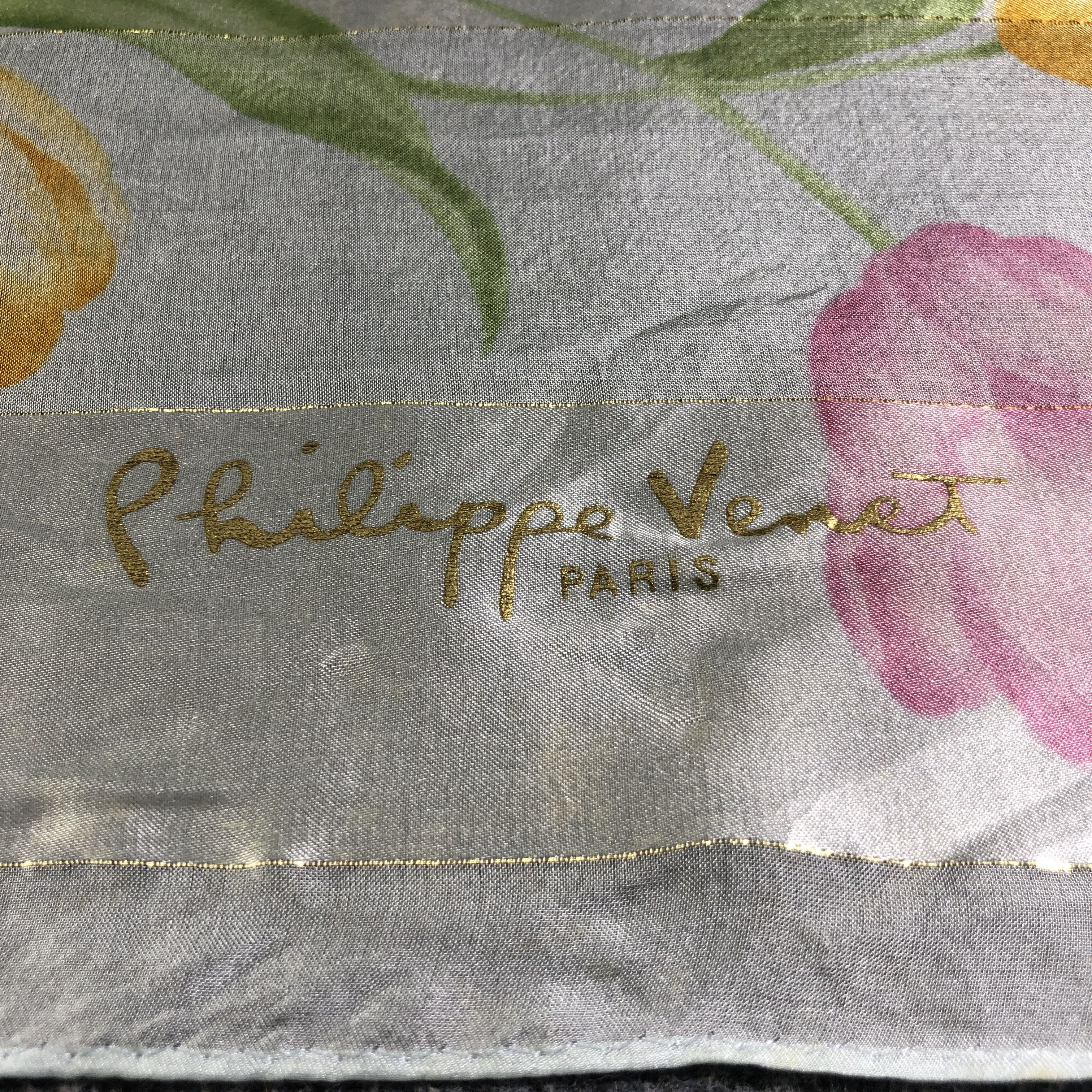 Japanese Brand Philippe Venet Floral Silk Scarf M985 Size ONE SIZE - 4 Thumbnail