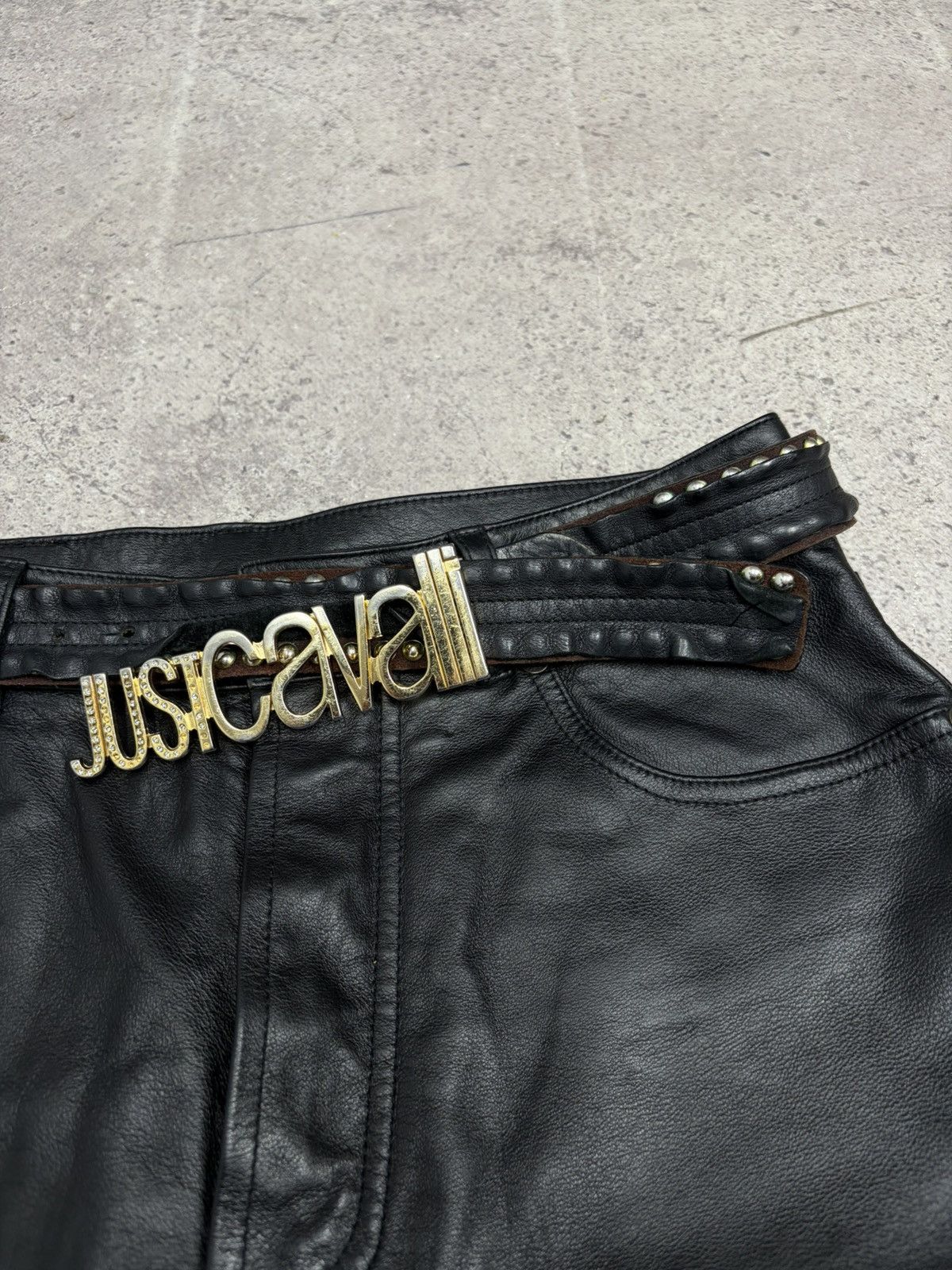 Roberto Cavalli Vintage Y2K Just Cavali Black Metal Leather Buckle Belt Size ONE SIZE - 18 Thumbnail